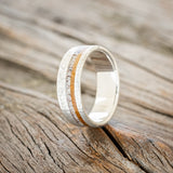 "CASTOR" - ANTLER & WHISKEY BARREL WEDDING RING FEATURING A HAMMERED BAND-7