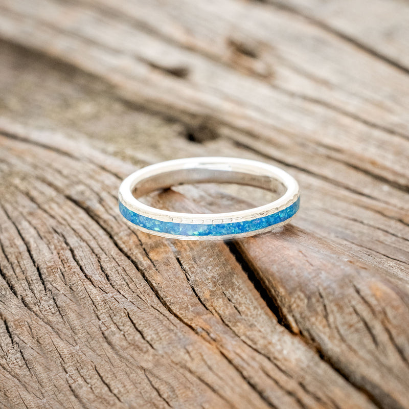 "ETERNA"- BLUE OPAL STACKING WEDDING BAND WITH A HAMMERED FINISH-6