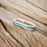 "ETERNA"- BLUE OPAL STACKING WEDDING BAND WITH A HAMMERED FINISH-5