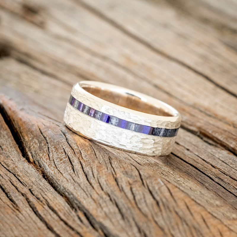 "VERTIGO" - HAMMERED GREY & PURPLE BIRCH WOOD WEDDING BAND-5