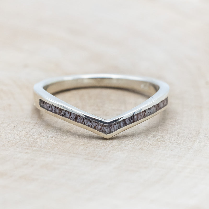 "KIDA" - V-SHAPE STACKING WEDDING BAND WITH ANTLER INLAY-Staghead Designs