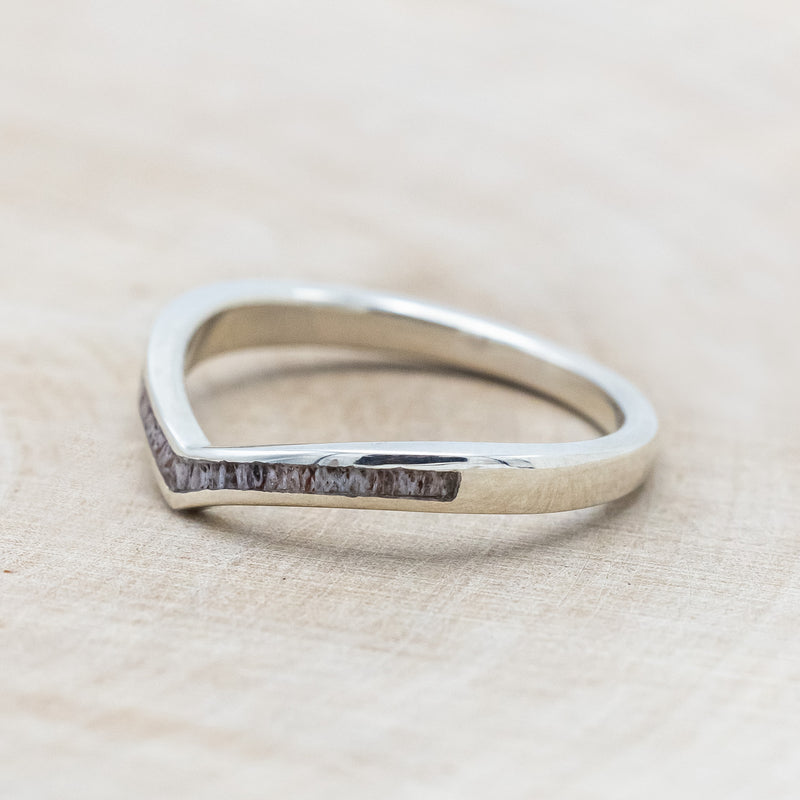 "KIDA" - V-SHAPE STACKING WEDDING BAND WITH ANTLER INLAY-Staghead Designs