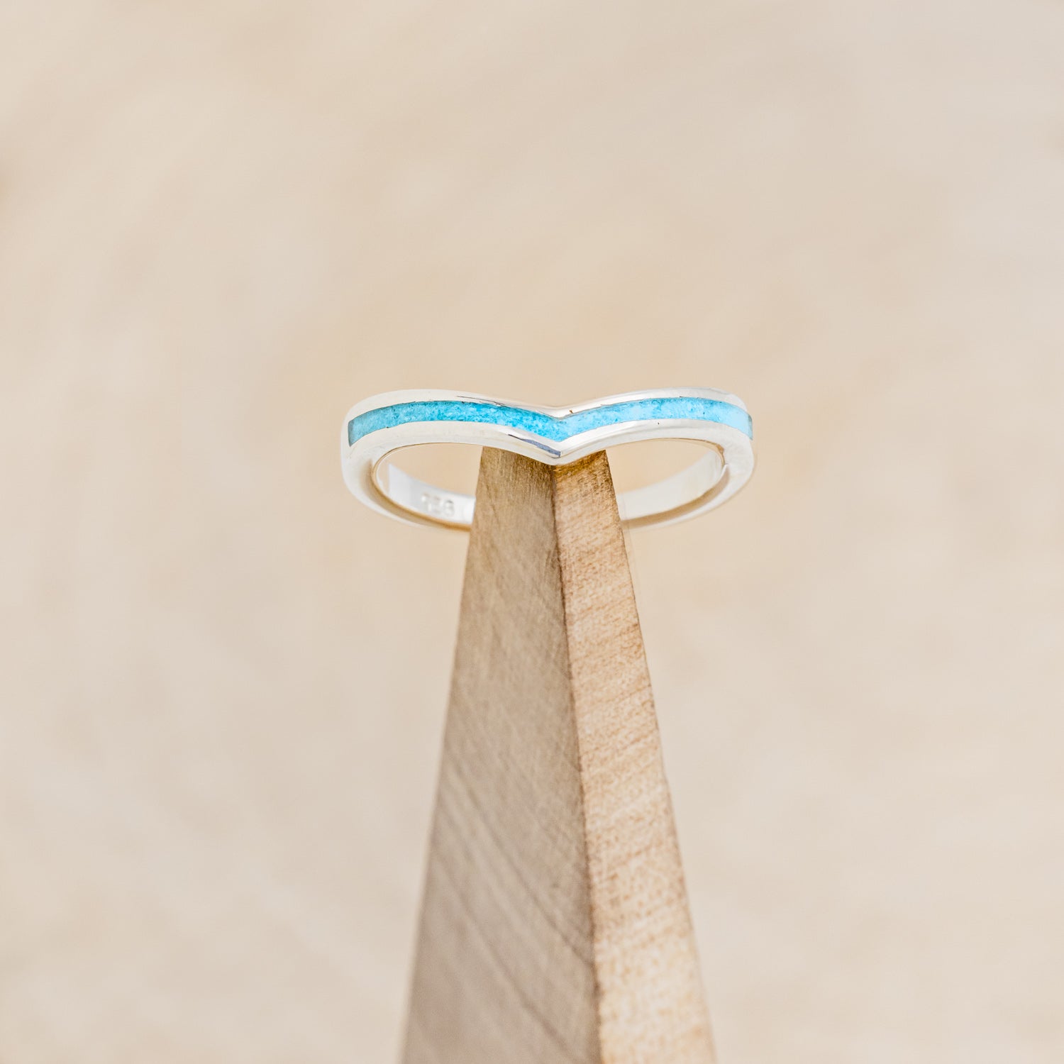 "KIDA" - V-SHAPE STACKING WEDDING BAND WITH TURQUOISE INLAY-18