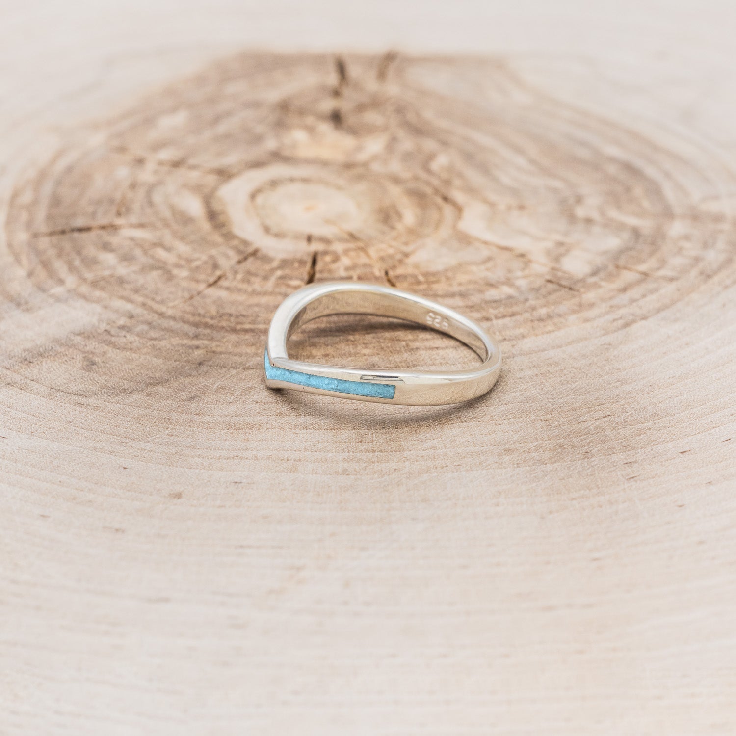 "KIDA" - V-SHAPE STACKING WEDDING BAND WITH TURQUOISE INLAY-20