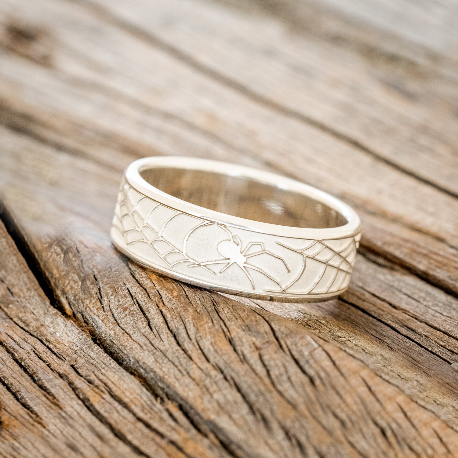 "LEGACY" - CHANNEL EMBOSSED SPIDER & WEB WEDDING BAND-10