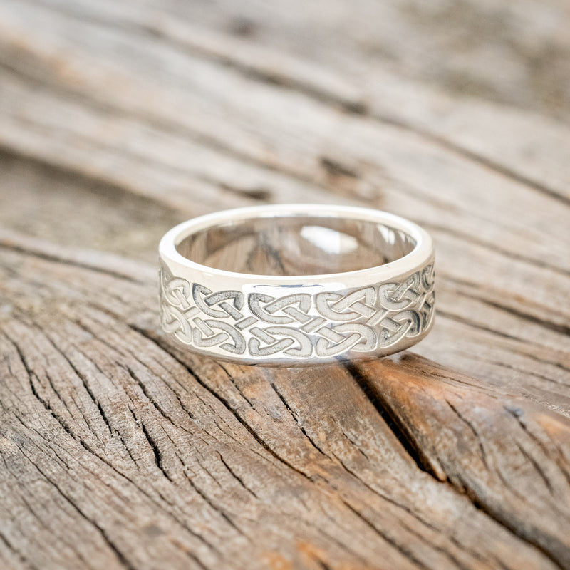 His Hers Celtic Wedding Band in Platinum Milgrain Black Diamond Ring