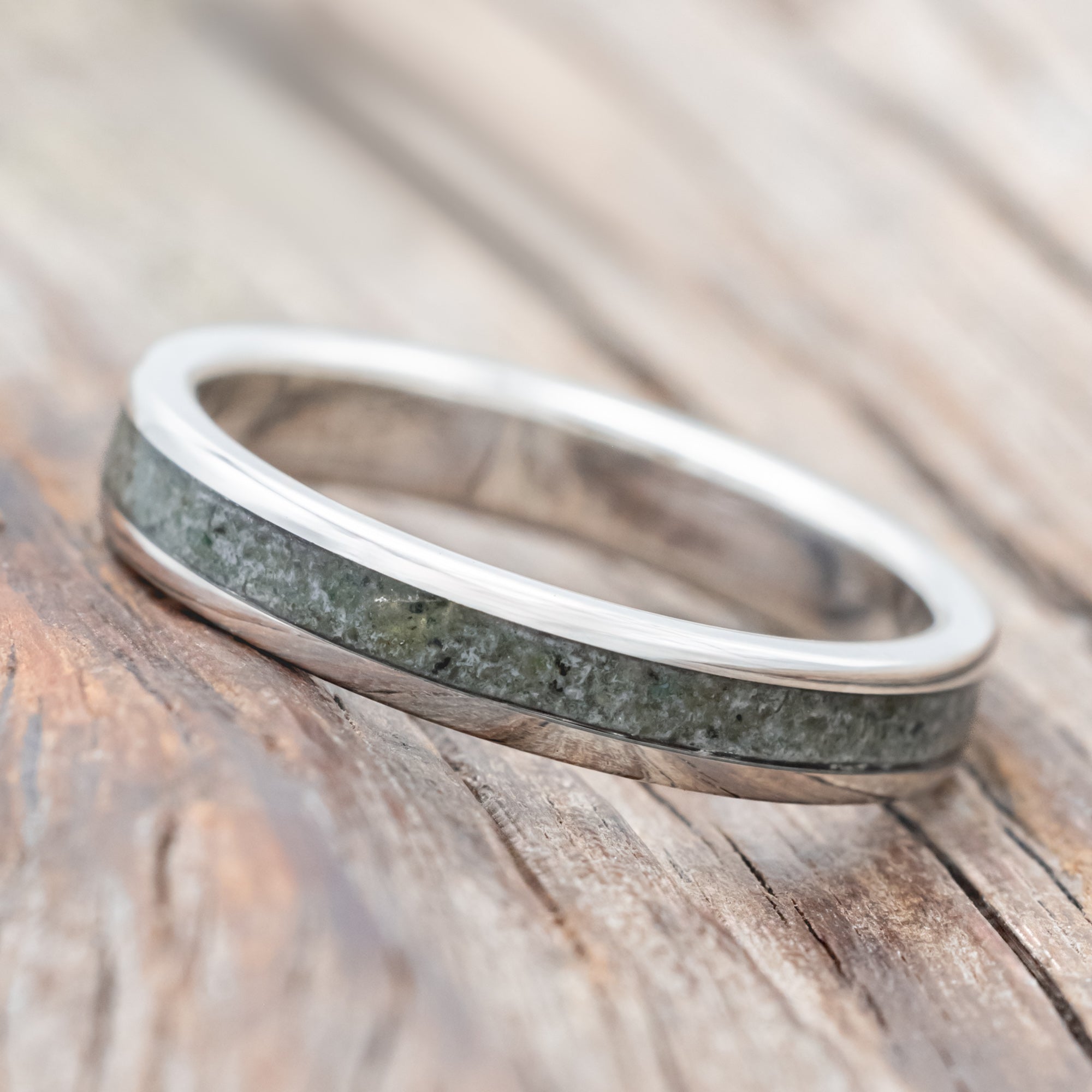 "ETERNA" - MOSS AGATE INLAY STACKING BAND-Staghead Designs