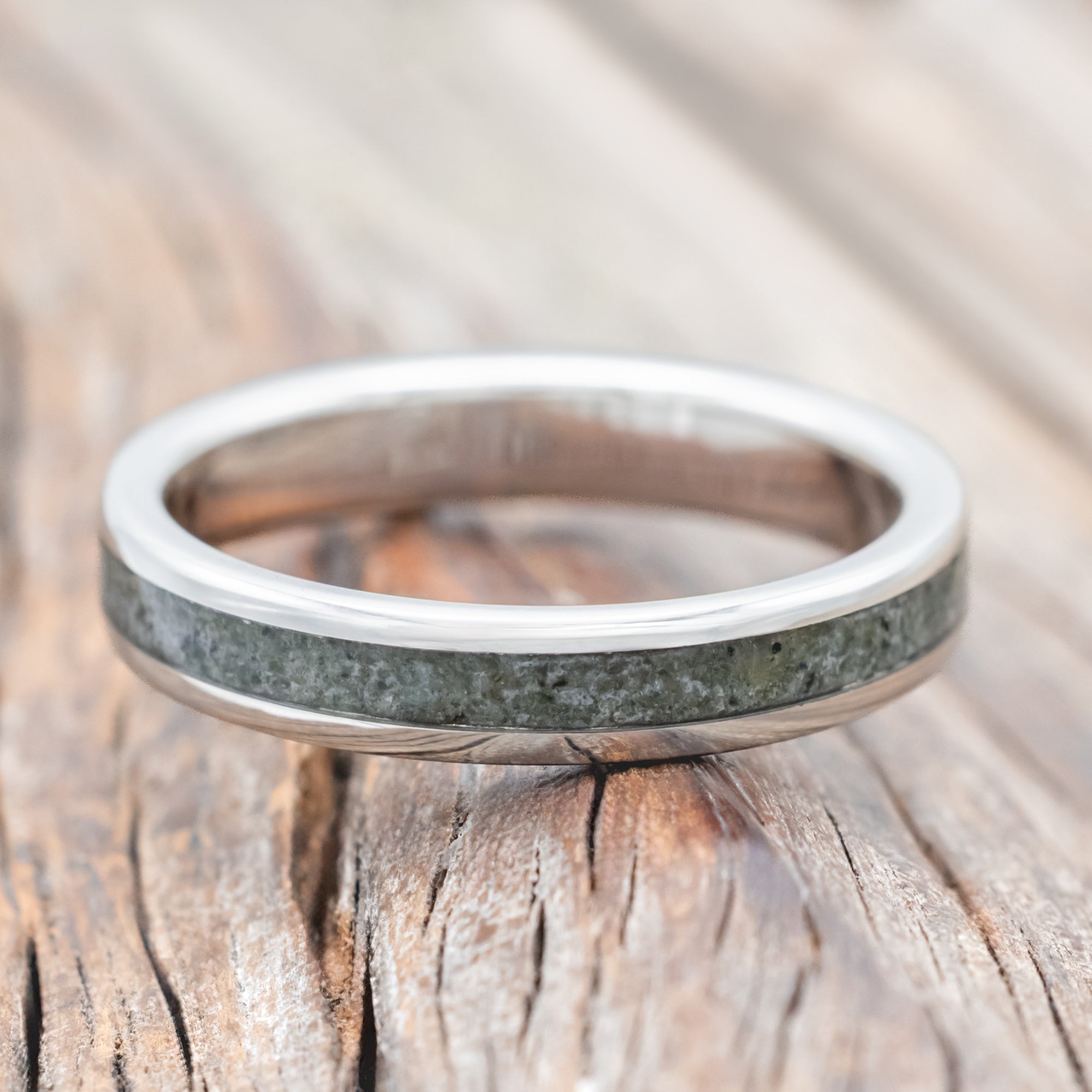 "ETERNA" - MOSS AGATE INLAY STACKING BAND-Staghead Designs