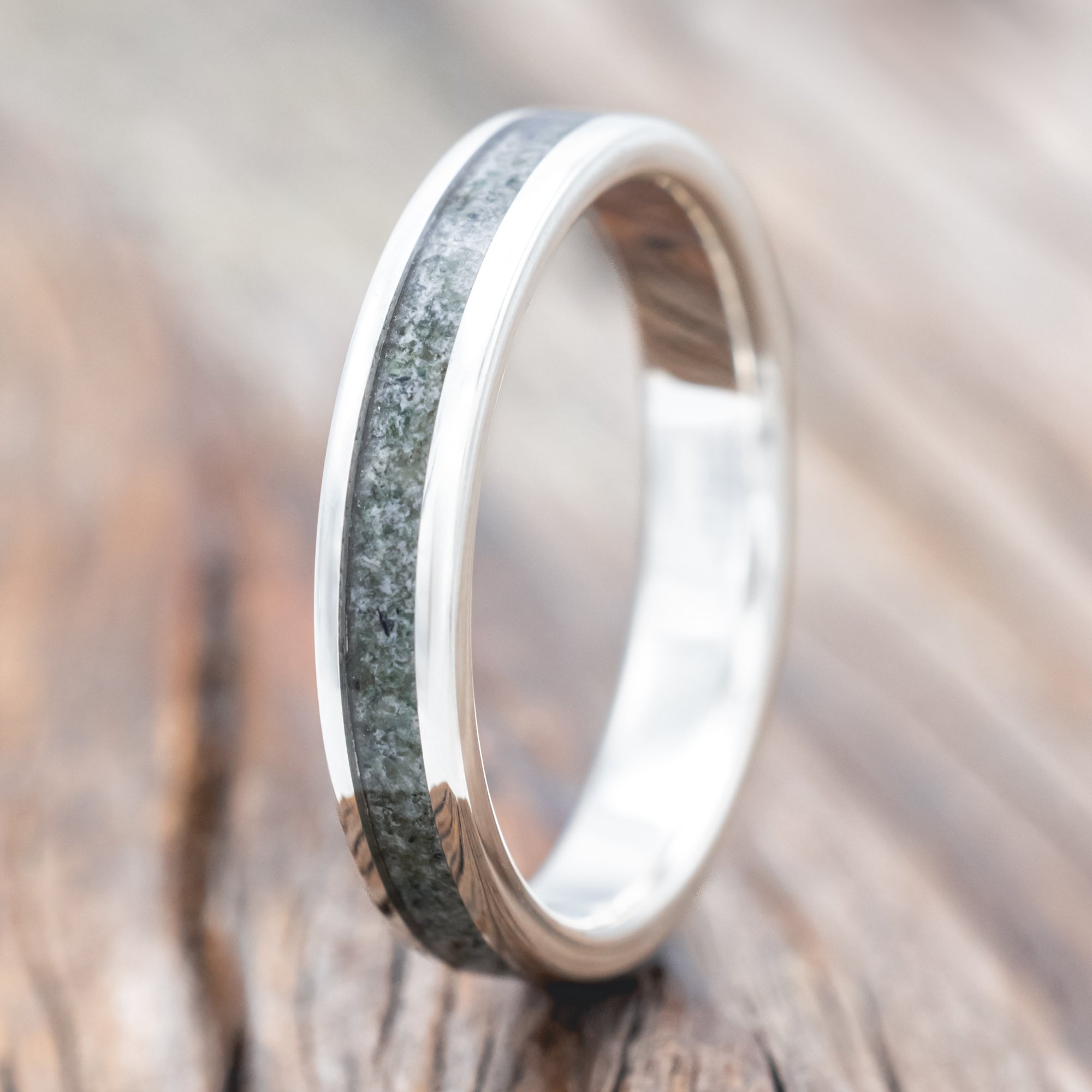 "ETERNA" - MOSS AGATE INLAY STACKING BAND-Staghead Designs