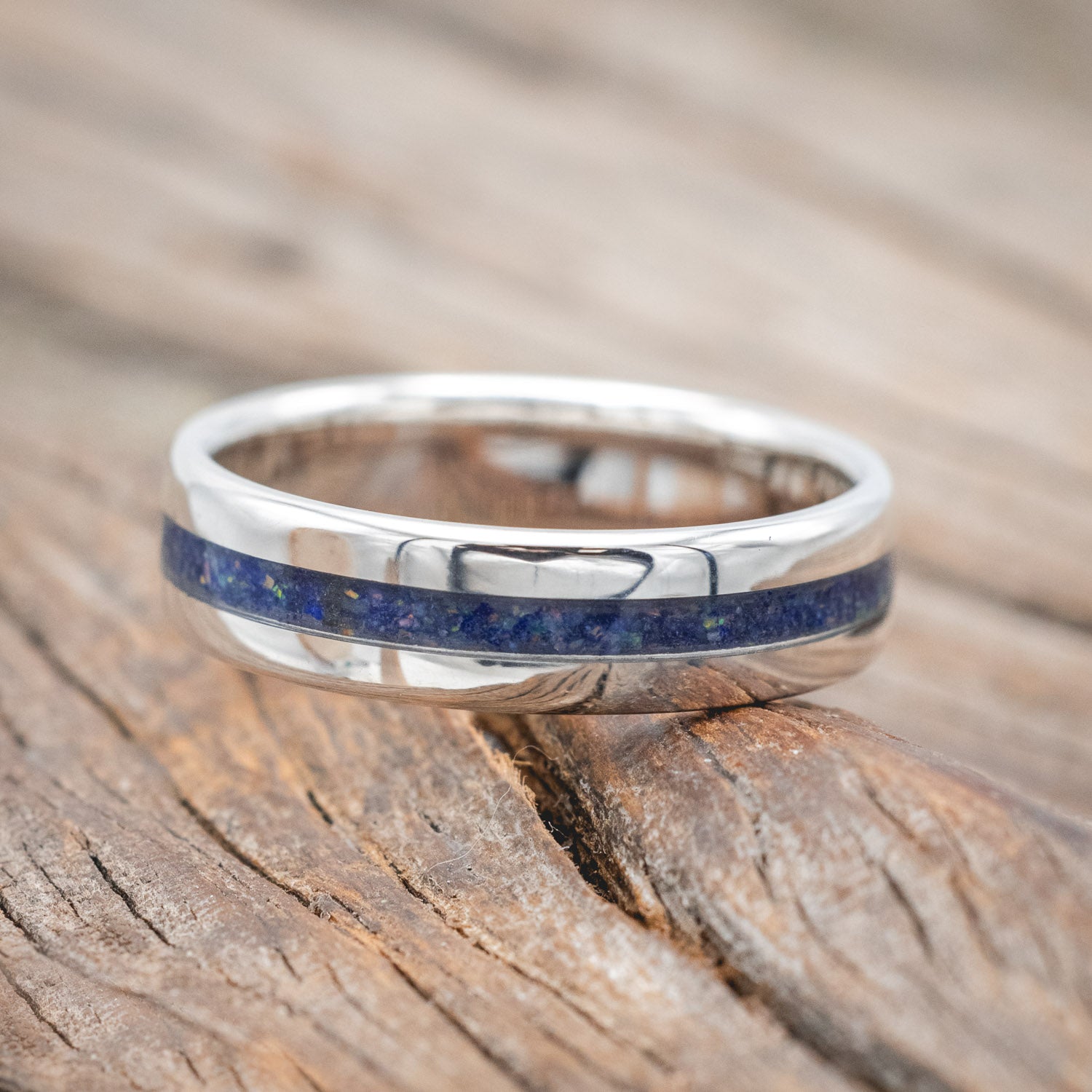 "NIRVANA" - WEDDING BAND WITH MIXED LAPIS LAZULI & FIRE & ICE OPAL INLAY-Staghead Designs