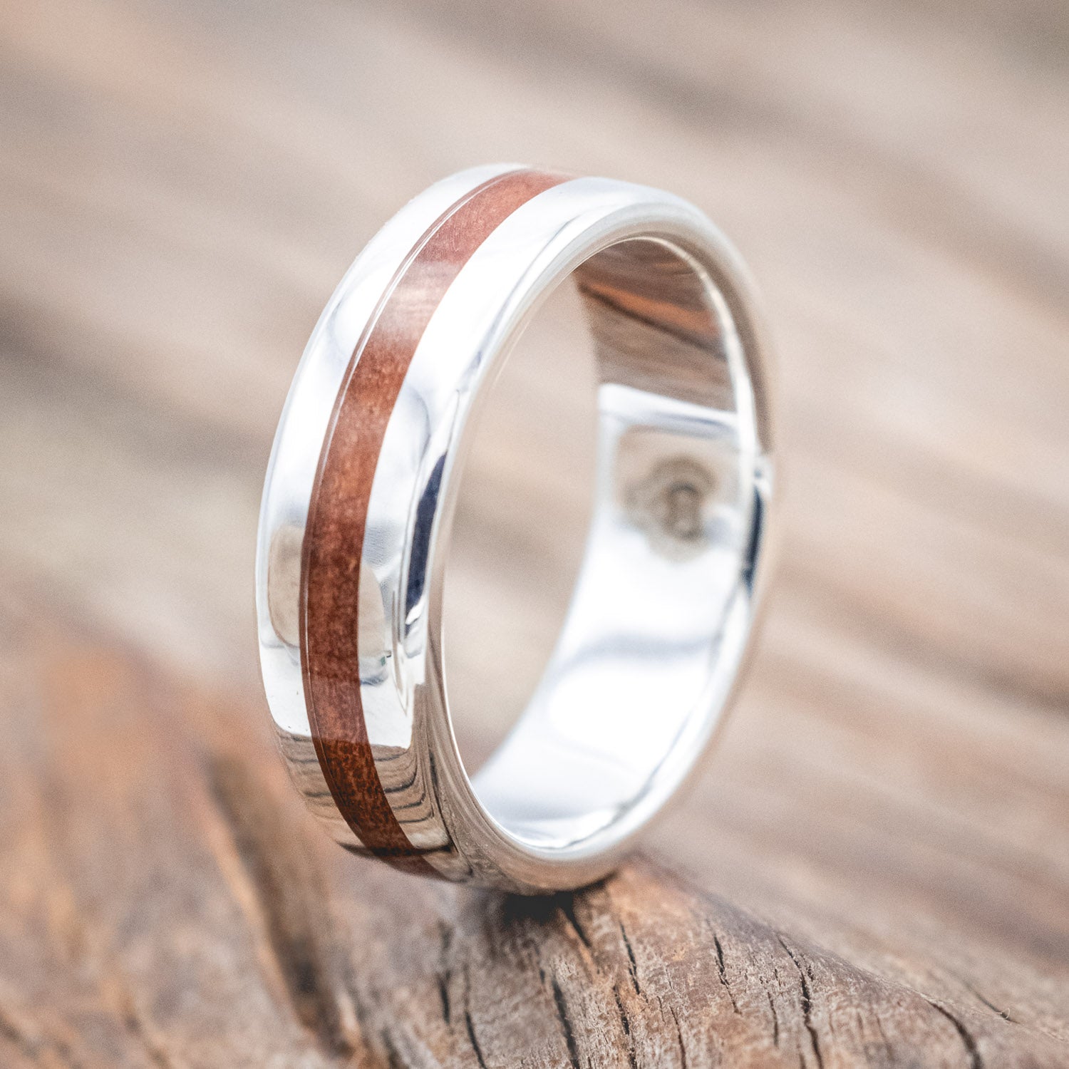 "NIRVANA" - CENTERED REDWOOD WEDDING RING-Staghead Designs