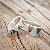"POWELL" - MATCHING SET OF TERRACOTTA & TURQUOISE WEDDING BANDS