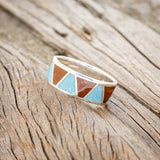 "POWELL" - MATCHING SET OF TERRACOTTA & TURQUOISE WEDDING BANDS-9