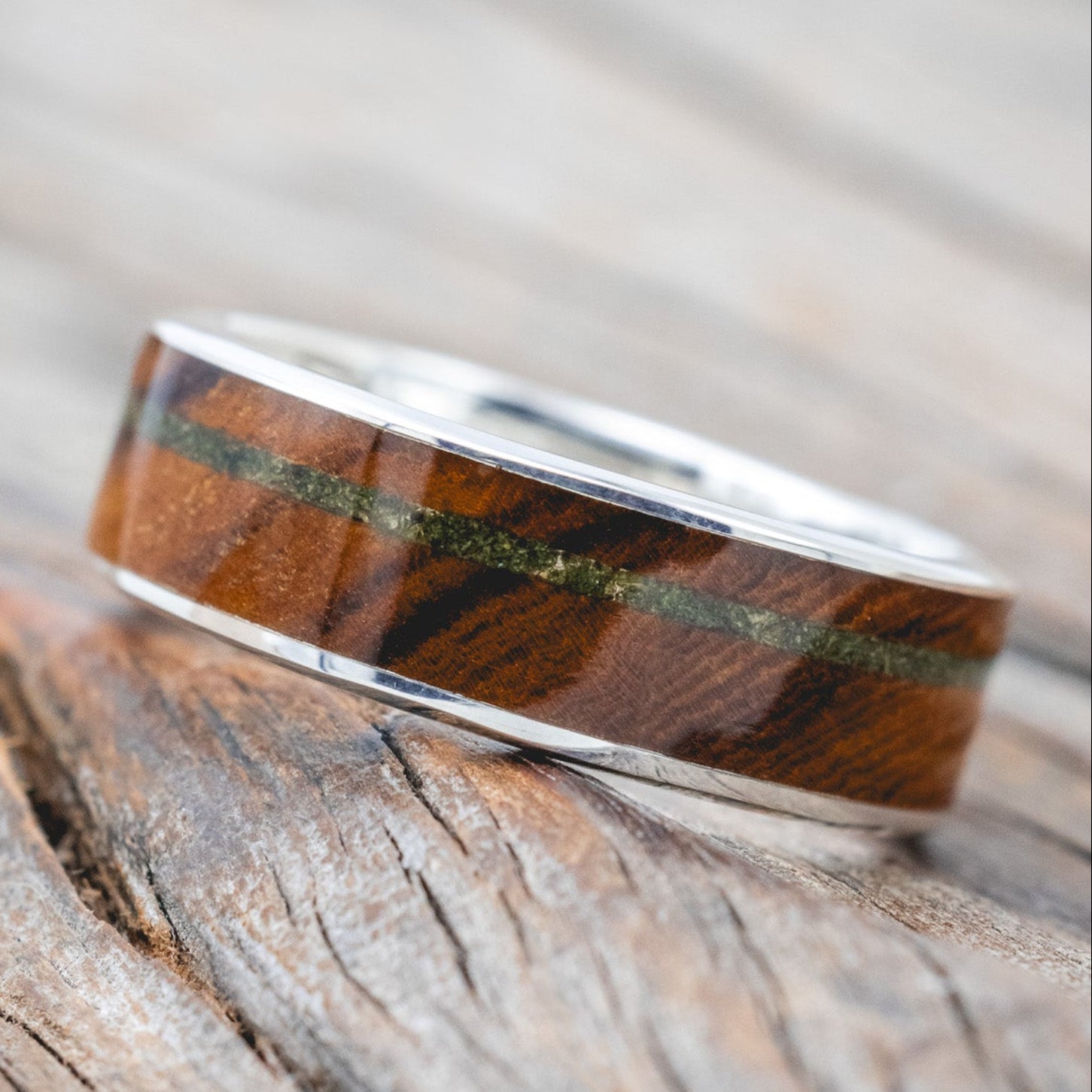 "RAINIER" - IRONWOOD & MOSS WEDDING BAND-Staghead Designs