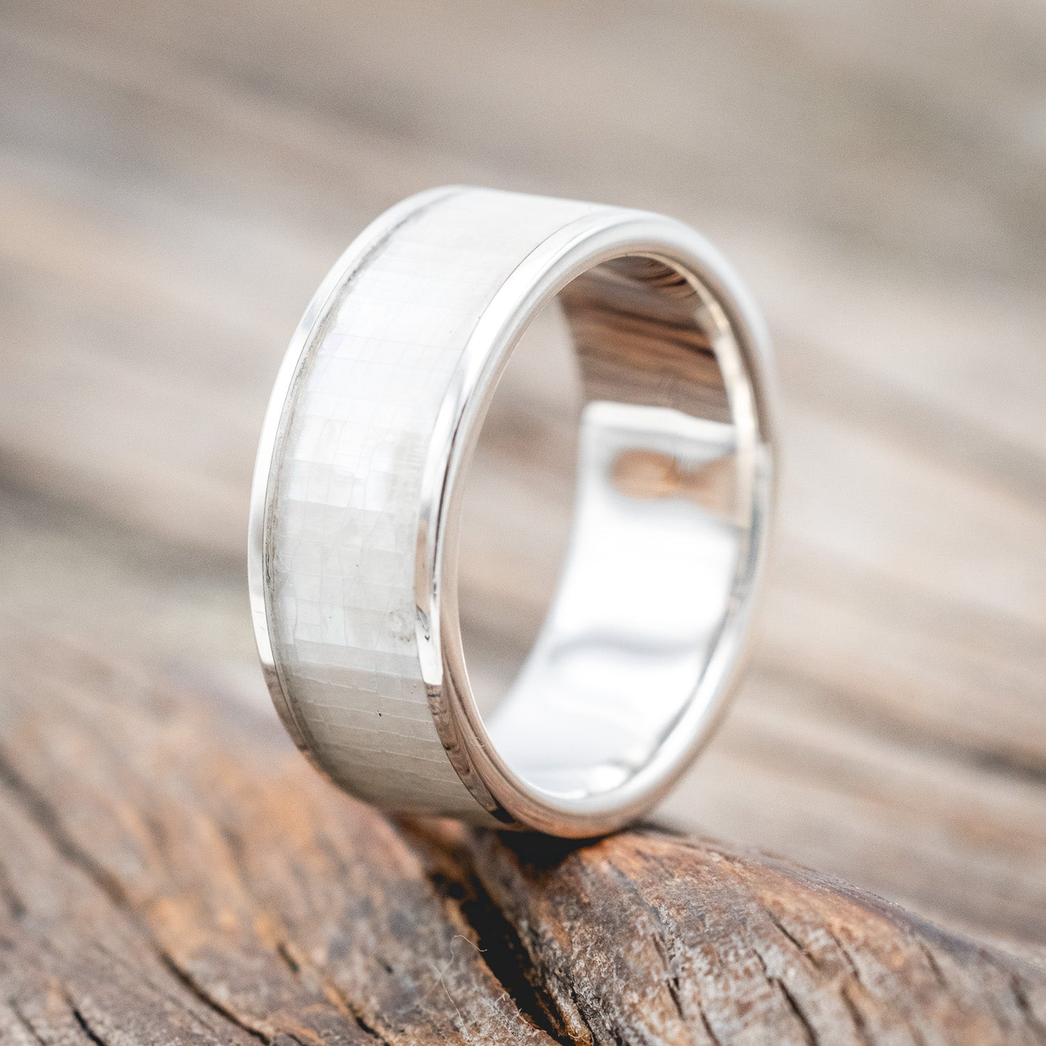 "RAINIER" - MOTHER OF PEARL WEDDING RING-Staghead Designs
