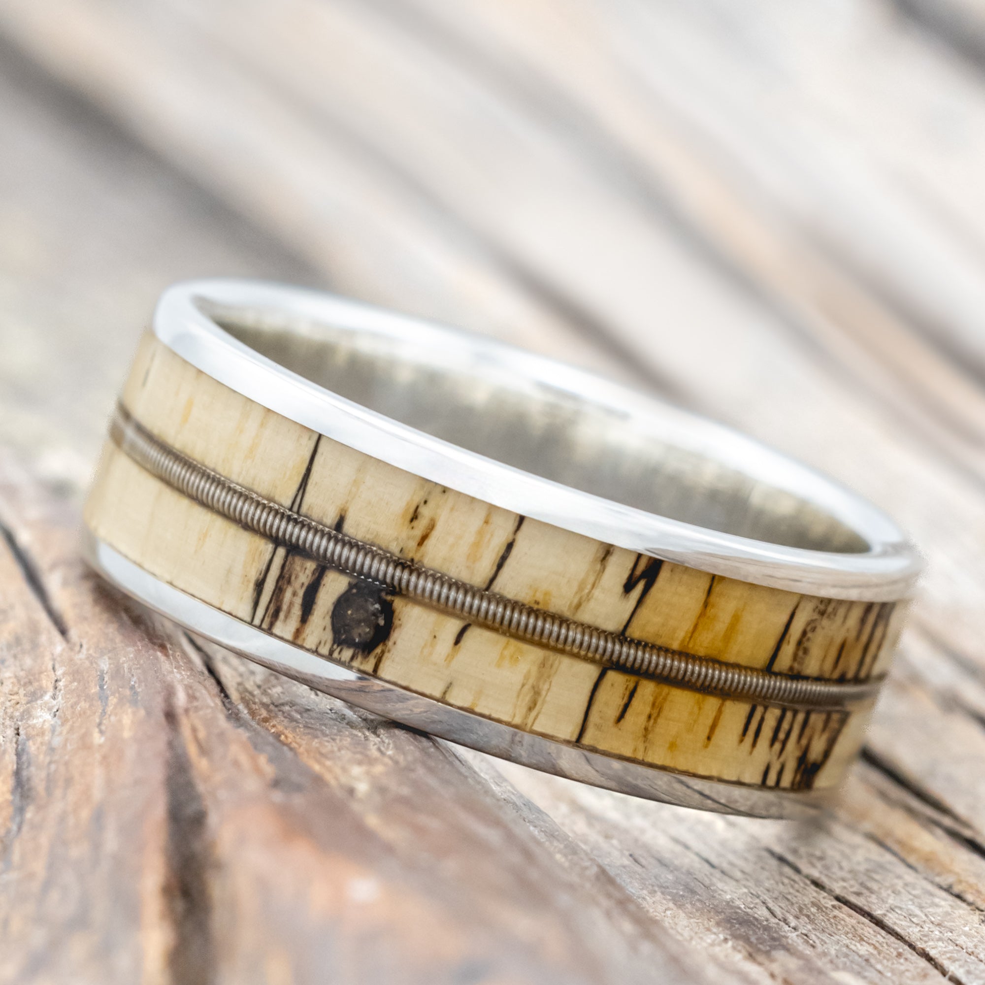 "RAINIER" - SPALTED MAPLE WOOD & GUITAR STRING WEDDING BAND-Staghead Designs