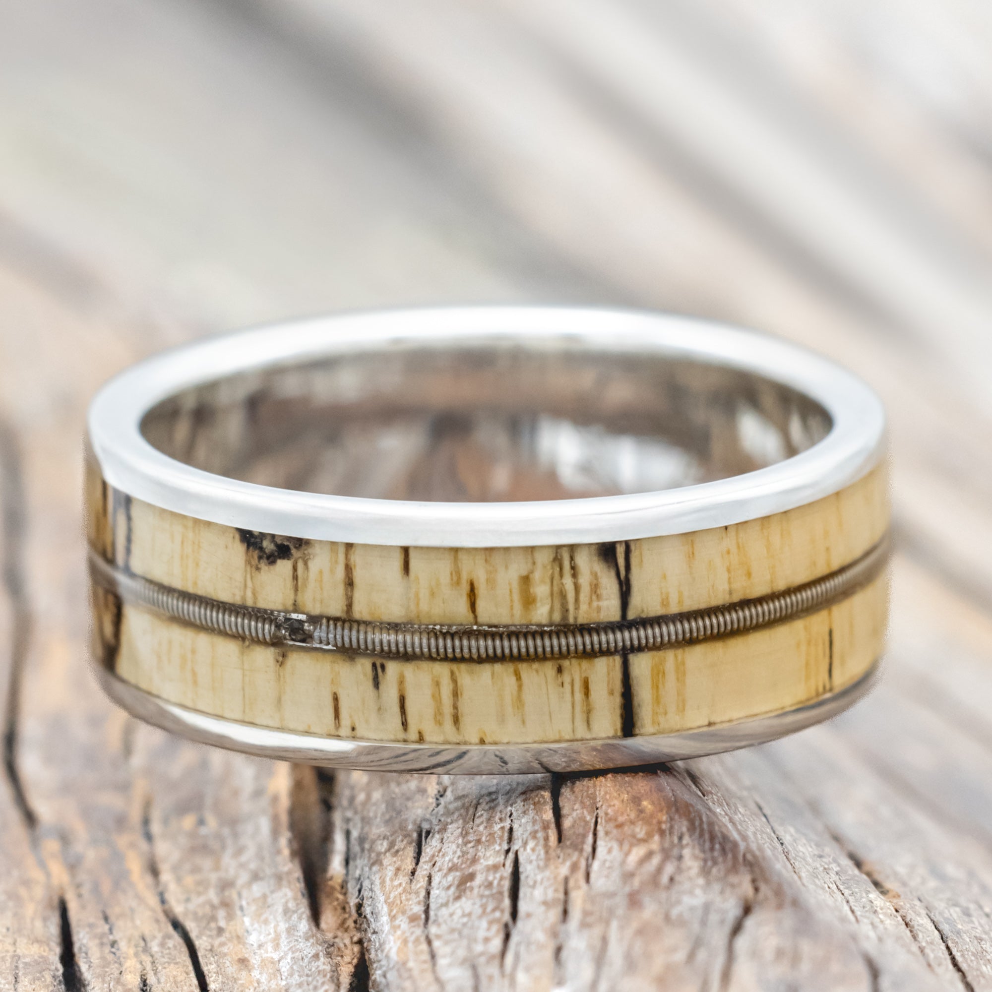 "RAINIER" - SPALTED MAPLE WOOD & GUITAR STRING WEDDING BAND-Staghead Designs