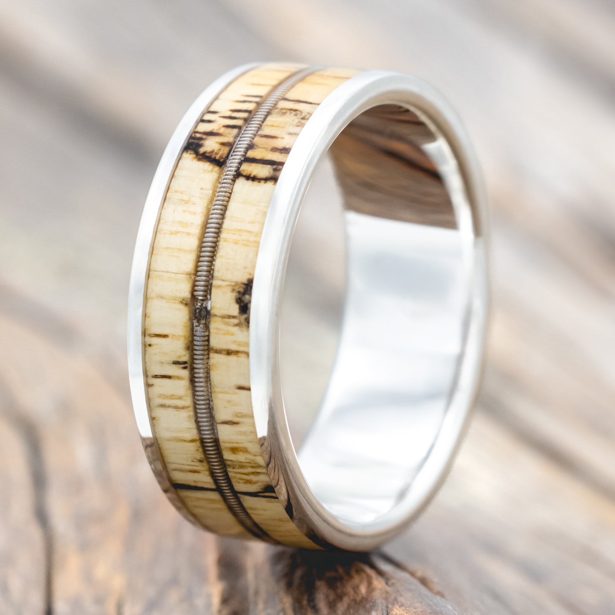 "RAINIER" - SPALTED MAPLE WOOD & GUITAR STRING WEDDING BAND-Staghead Designs