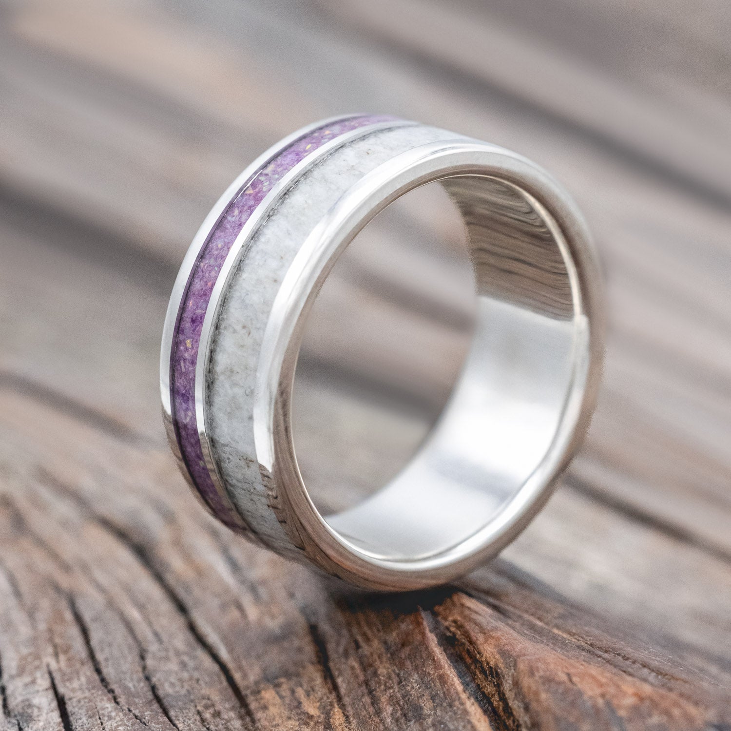 "RAPTOR" - ANTLER WITH SUGILITE & OPAL MIX WEDDING BAND-Staghead Designs