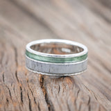 "RAPTOR" - ANTLER & FISHING LINE WEDDING RING FEATURING A HAMMERED BAND-Staghead Designs