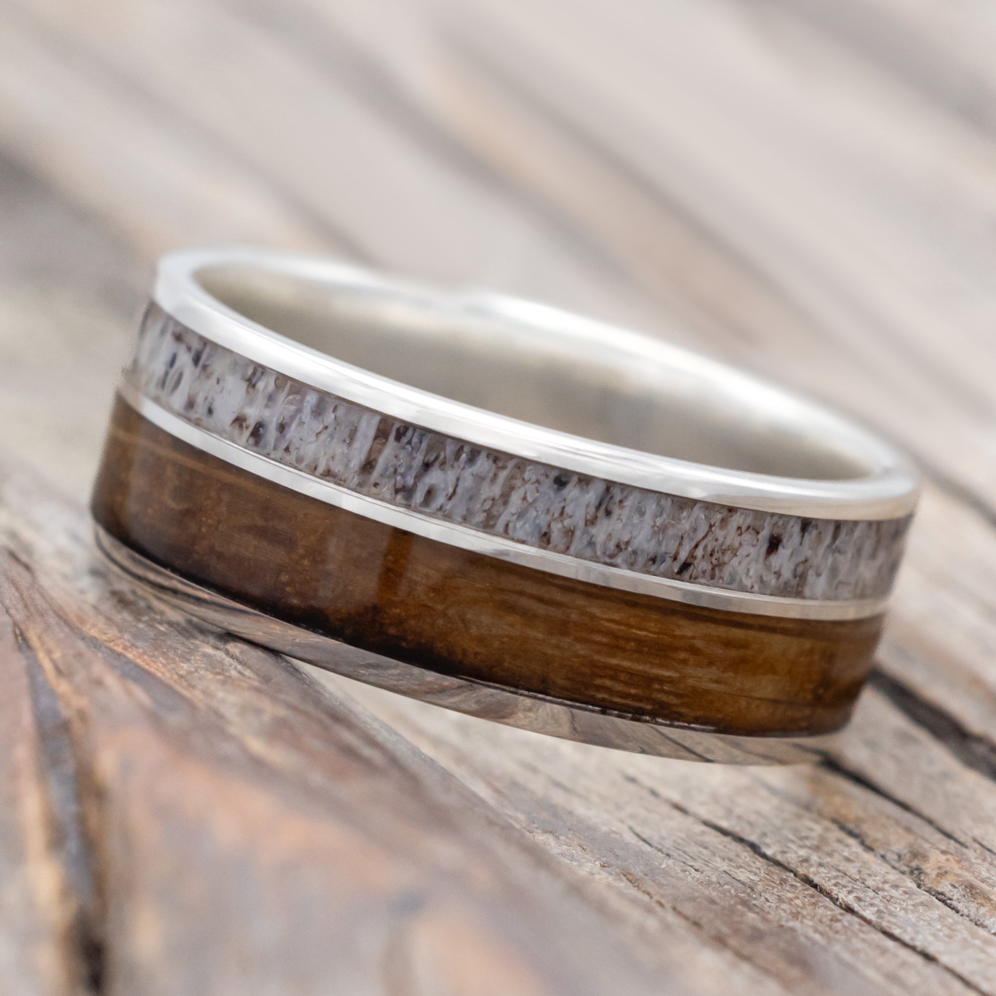 "RAPTOR" - TWO INLAY WEDDING BAND-Staghead Designs