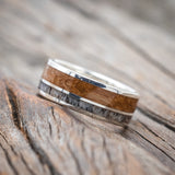 "RAPTOR" - WHISKEY BARREL OAK & ELK ANTLER WEDDING BAND-Staghead Designs