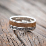 "RAPTOR" - WHISKEY BARREL OAK & ELK ANTLER WEDDING BAND-Staghead Designs