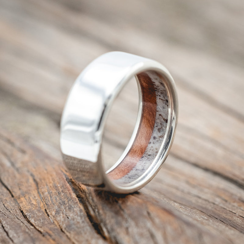 REDWOOD & ANTLER LINED WEDDING RING-Staghead Designs