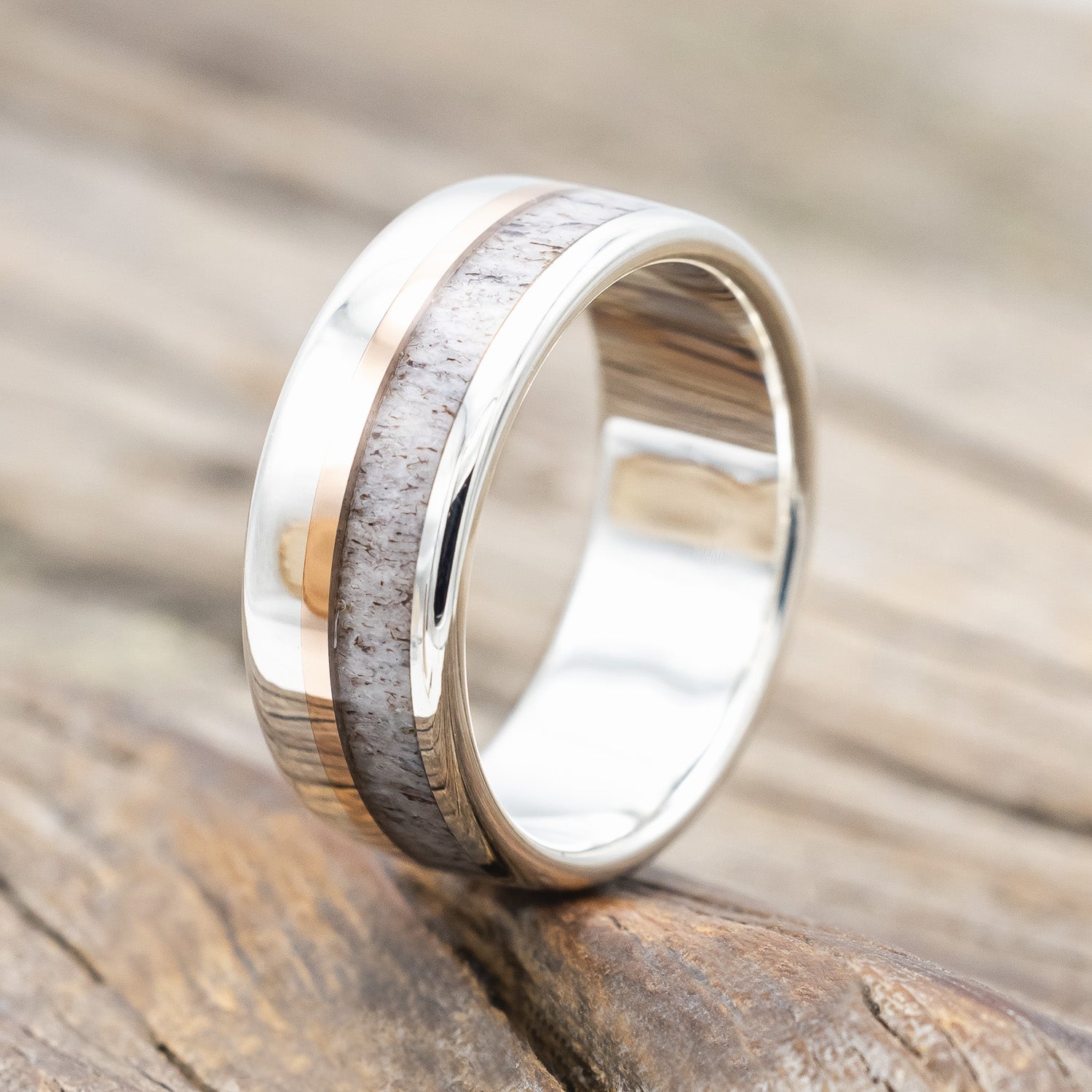 "TANNER" - TWO INLAY WEDDING BAND-Staghead Designs