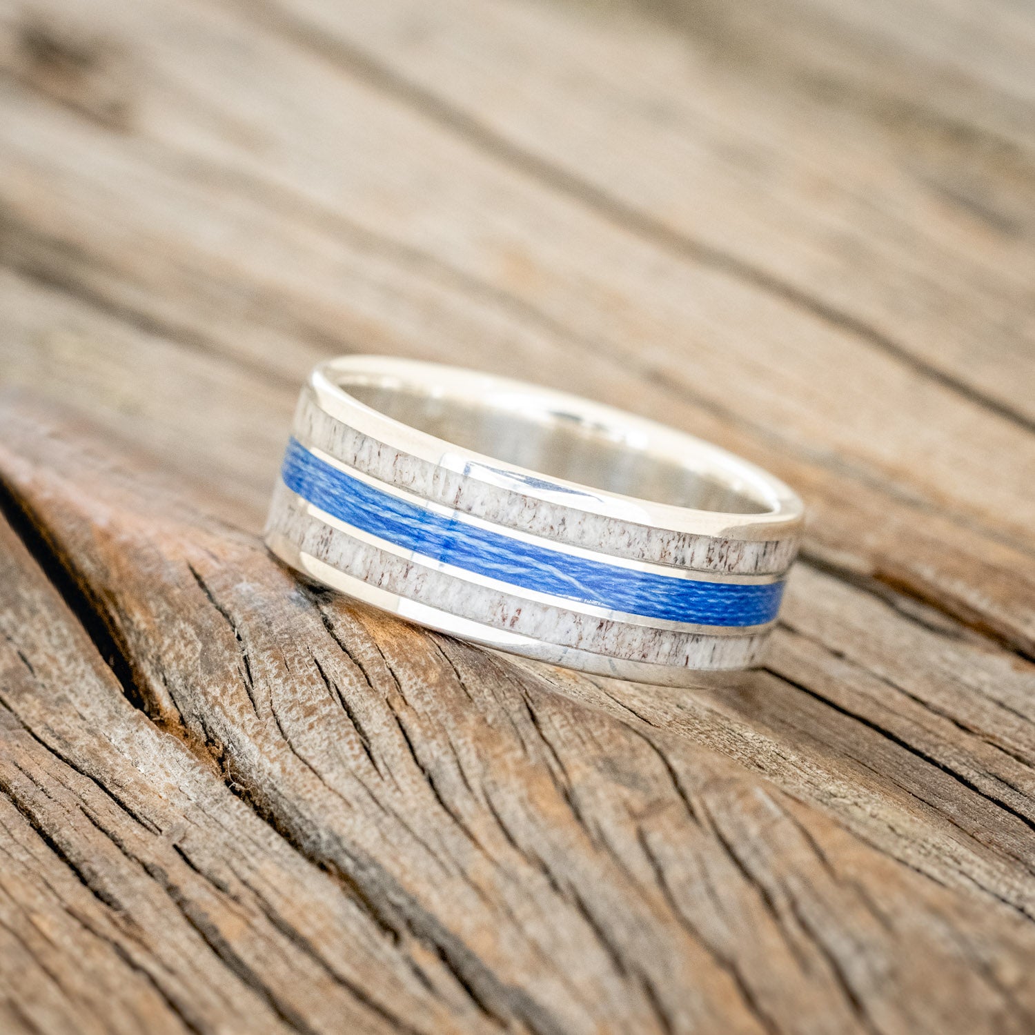 "RIO" - ANTLER & BLUE FISHING LINE WEDDING BAND-5