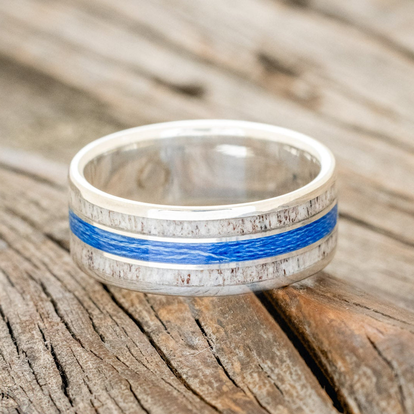 "RIO" - ANTLER & BLUE FISHING LINE WEDDING BAND-6