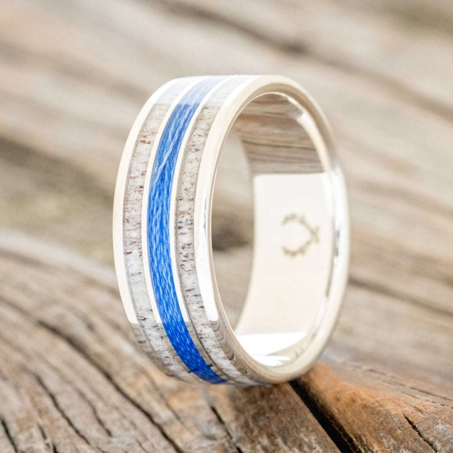 "RIO" - ANTLER & BLUE FISHING LINE WEDDING BAND-4