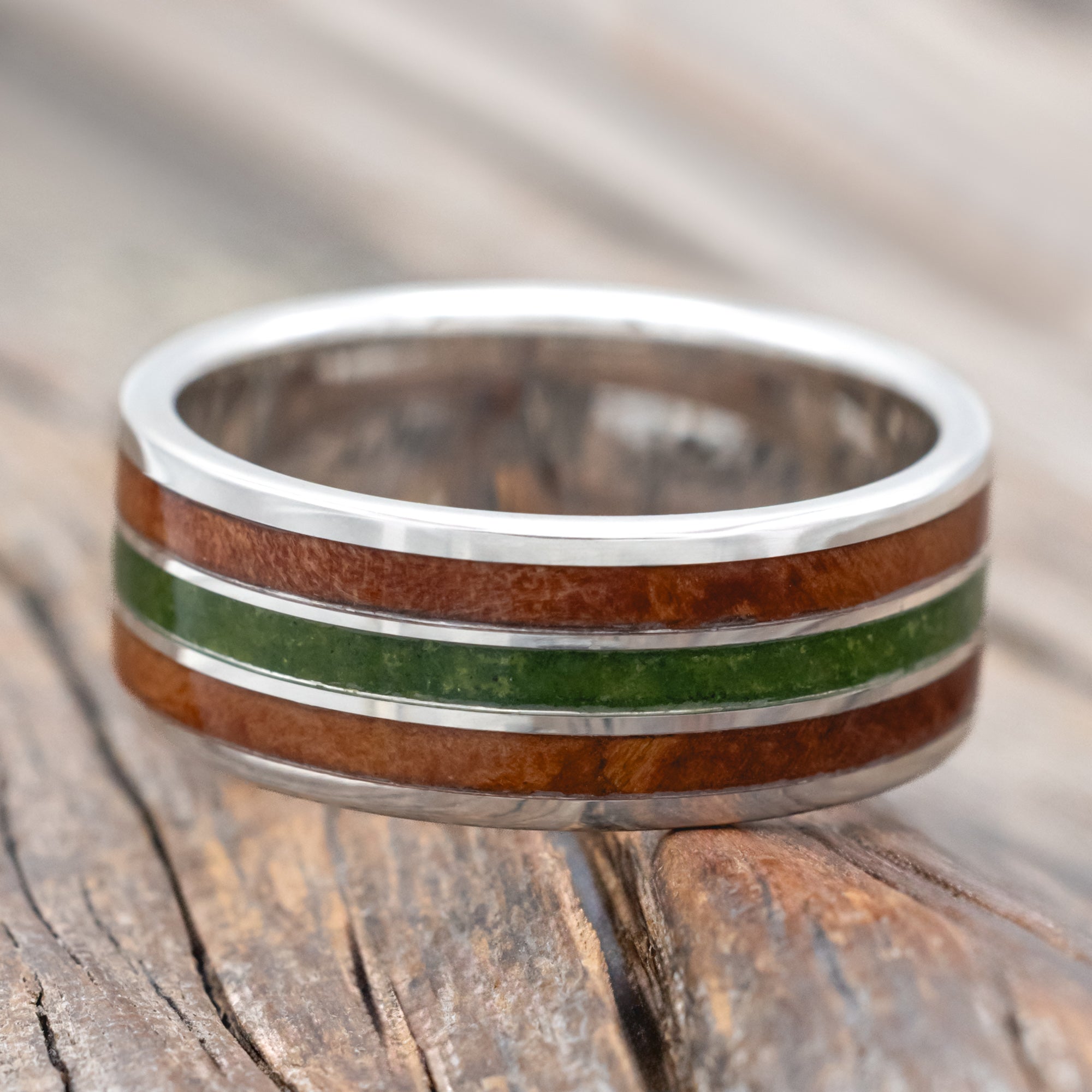 "RIO" - REDWOOD & MOSS WEDDING BAND-Staghead Designs