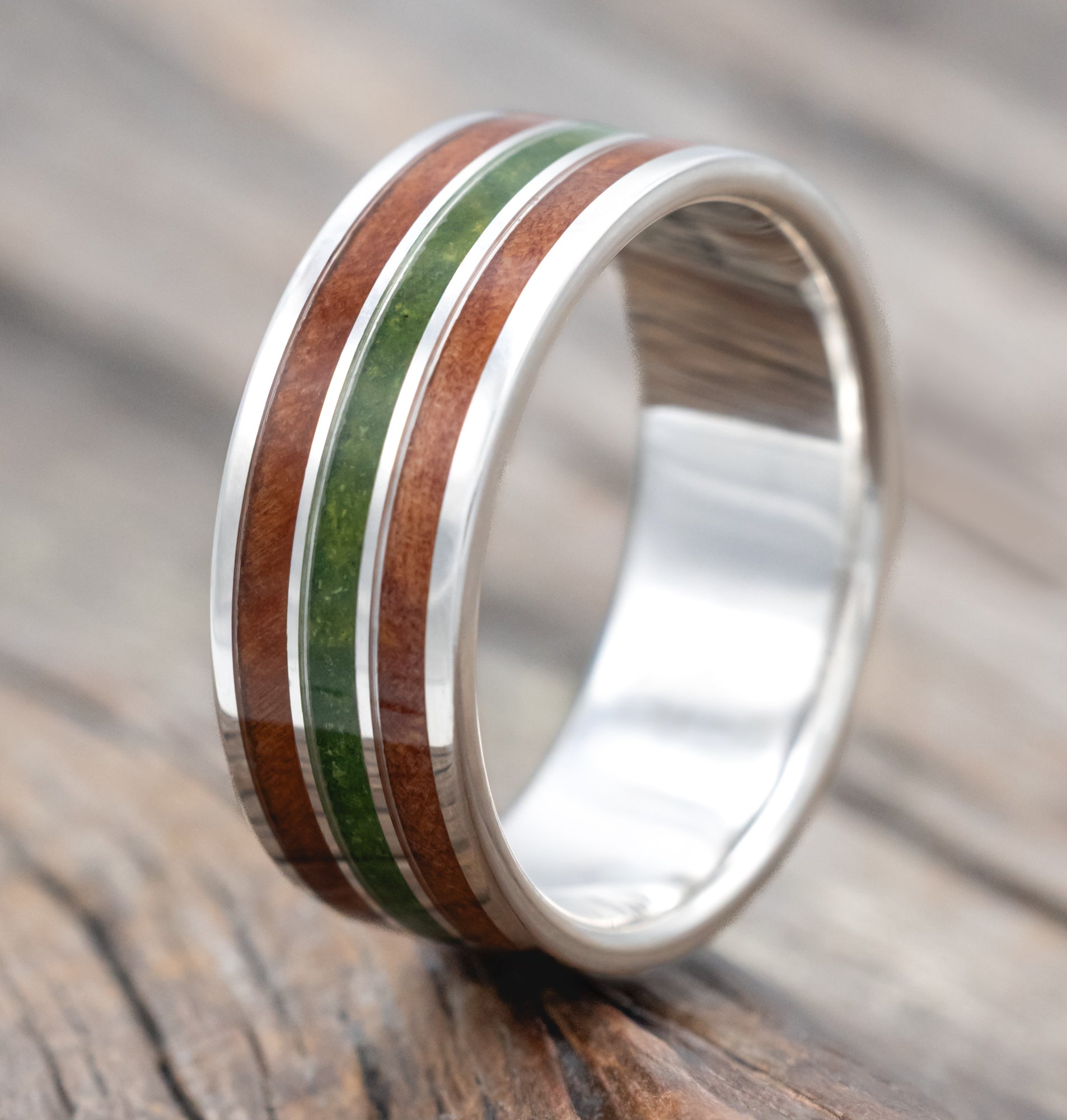 "RIO" - REDWOOD & MOSS WEDDING BAND-Staghead Designs