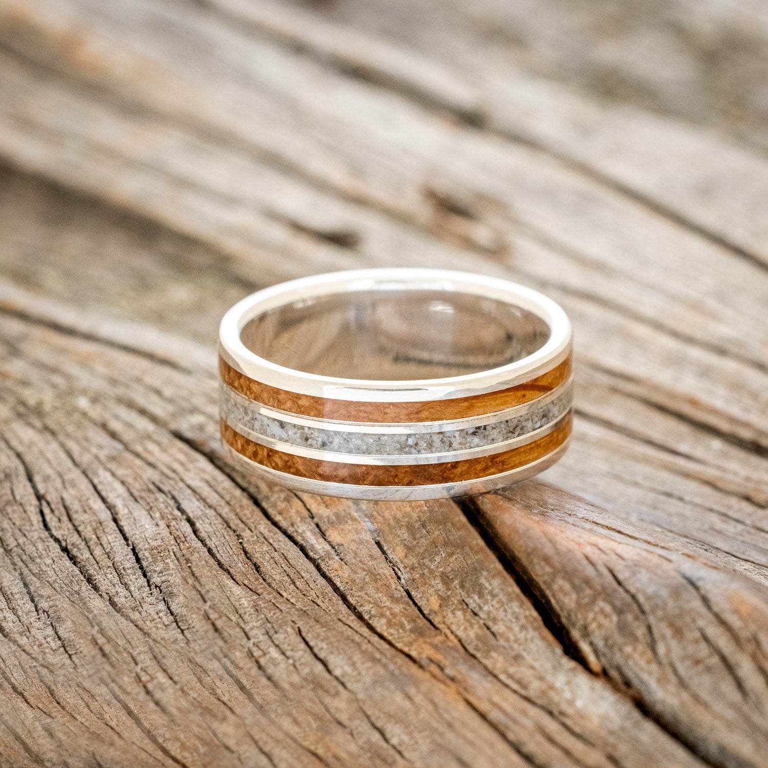 "RIO" - WHISKEY BARREL OAK & CRUSHED BLACK PEARL WEDDING RING-9