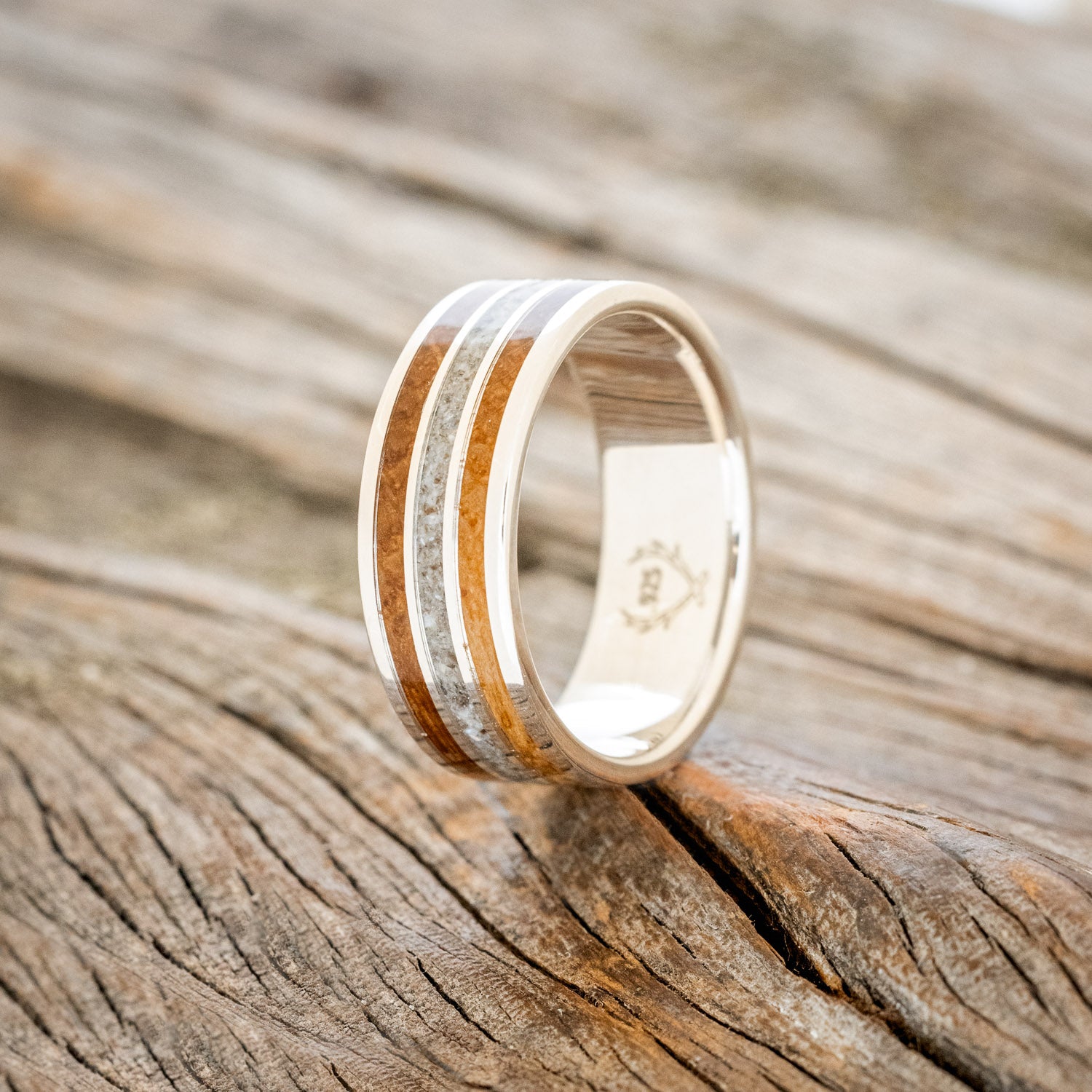 "RIO" - WHISKEY BARREL OAK & CRUSHED BLACK PEARL WEDDING RING-7