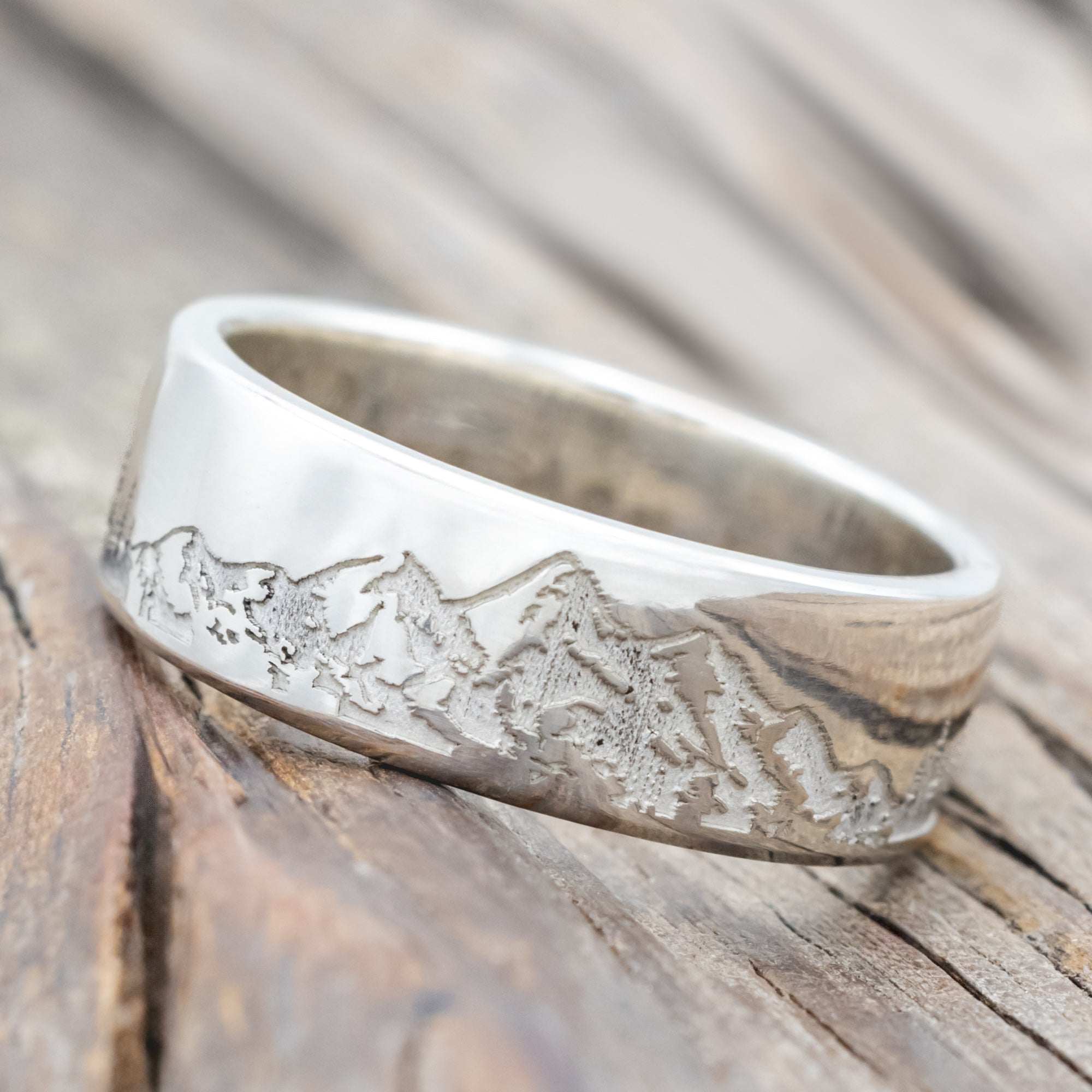 "ROSS" - MOUNTAIN & FOREST ENGRAVED WEDDING BAND-Staghead Designs