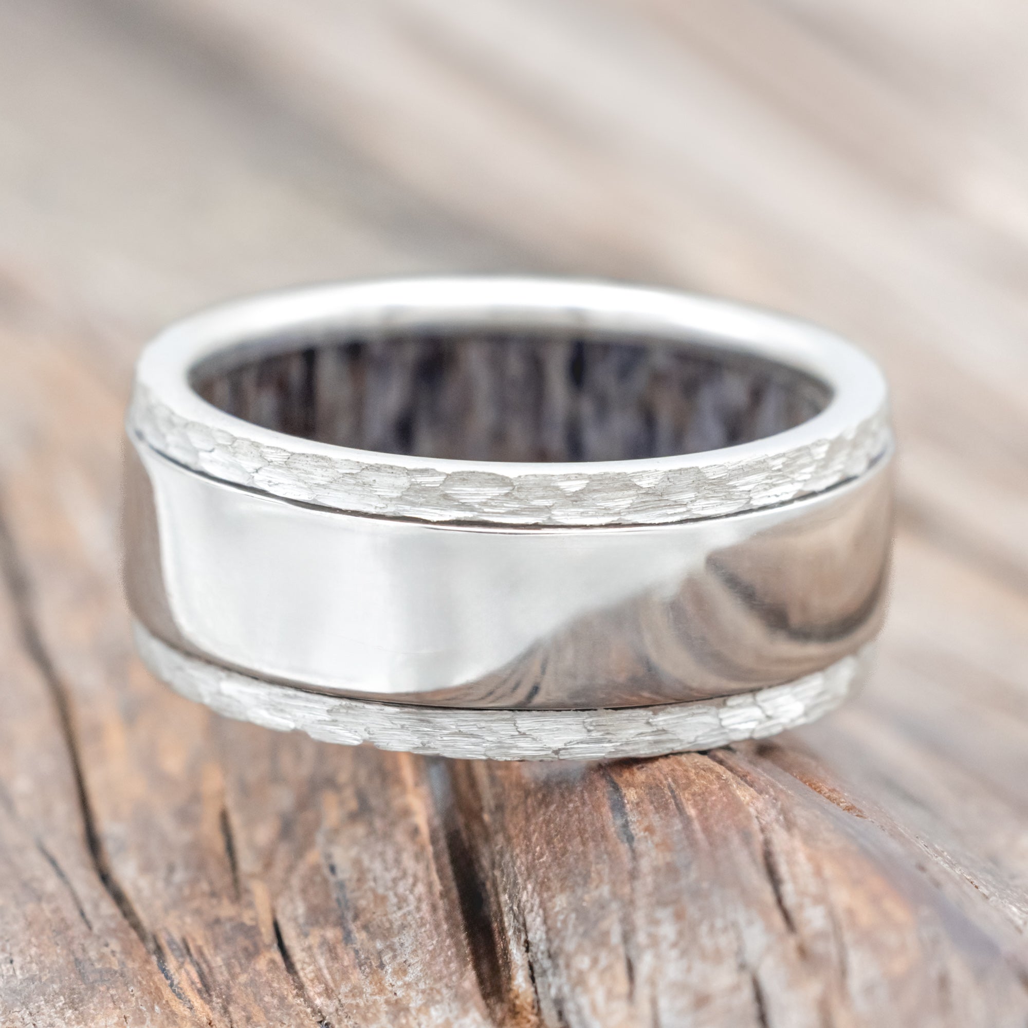 "SEDONA" - ANTLER LINED WEDDING RING WITH HAMMERED EDGES-Staghead Designs