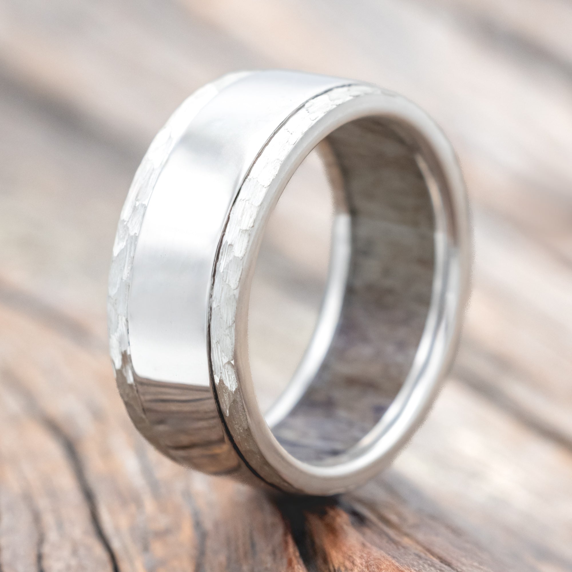 "SEDONA" - ANTLER LINED WEDDING RING WITH HAMMERED EDGES-Staghead Designs