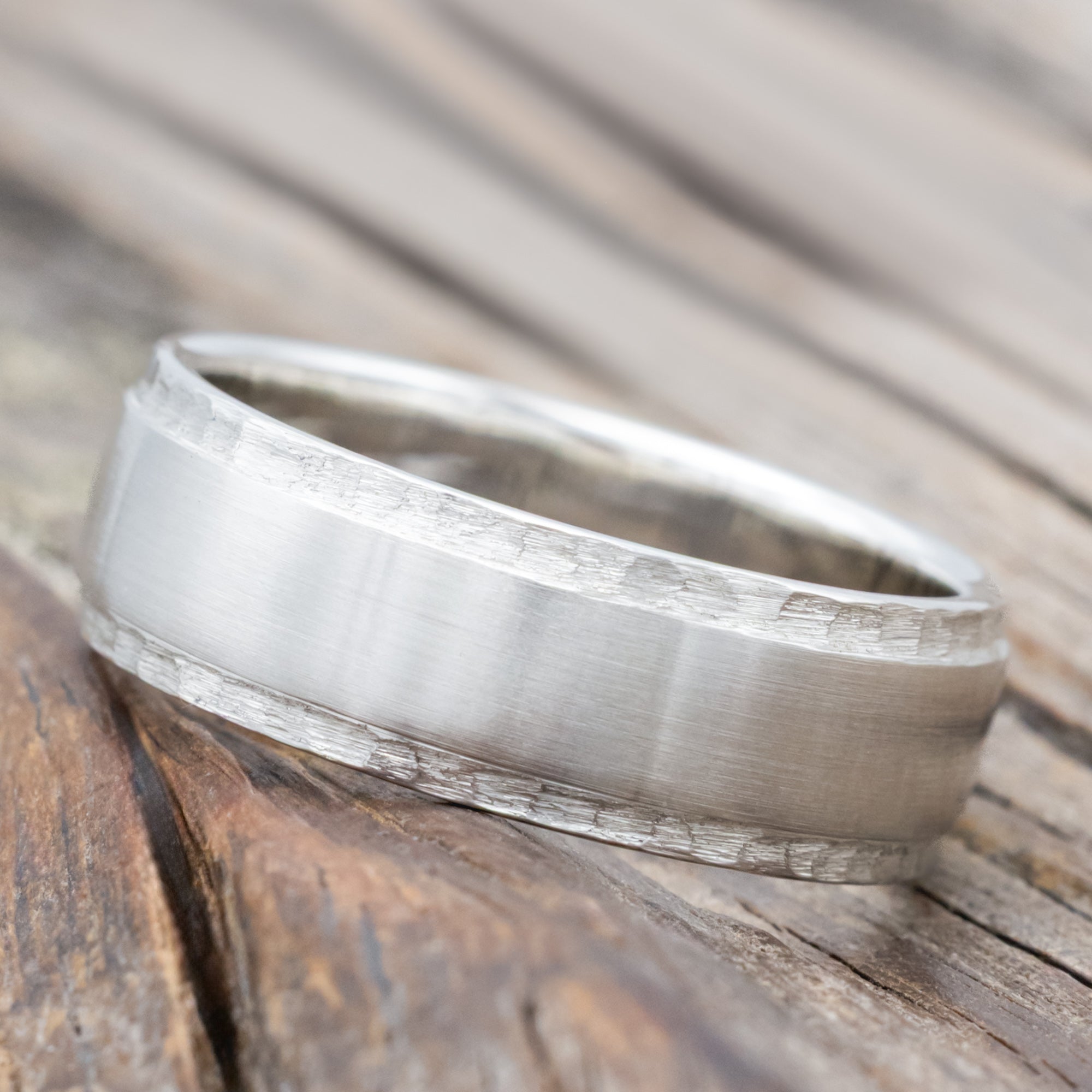 "SEDONA" - RAISED BRUSHED CENTER & HAMMERED EDGES WEDDING BAND-Staghead Designs