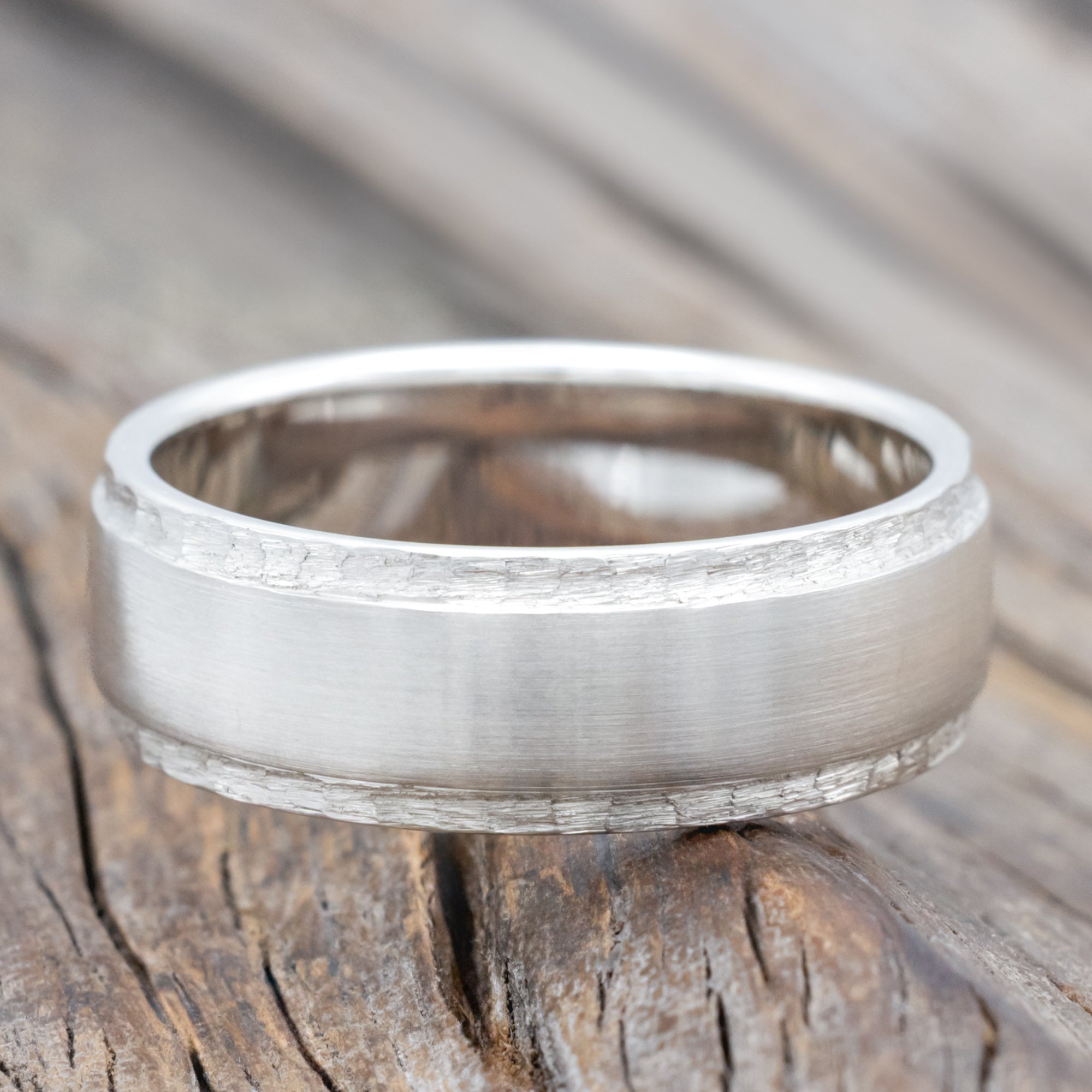 "SEDONA" - RAISED BRUSHED CENTER & HAMMERED EDGES WEDDING BAND-Staghead Designs