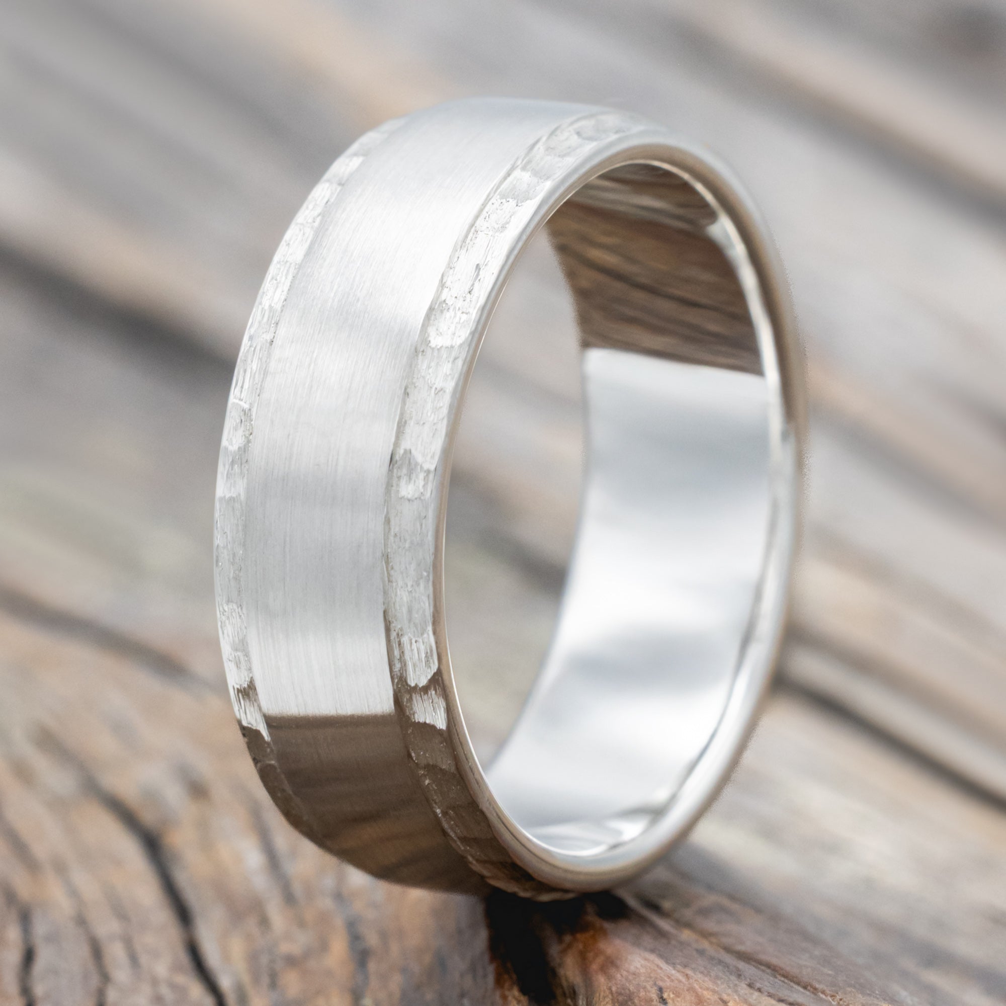 "SEDONA" - RAISED BRUSHED CENTER & HAMMERED EDGES WEDDING BAND-Staghead Designs