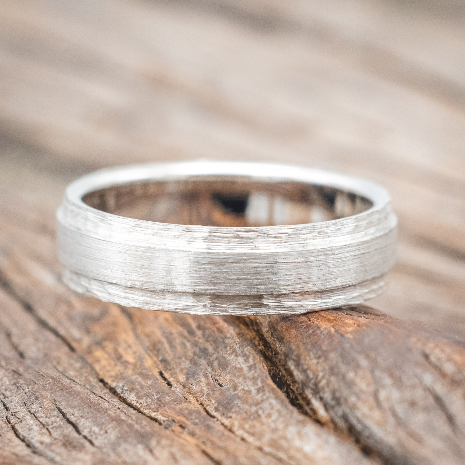 "SEDONA" - RAISED BRUSHED CENTER & HAMMERED EDGES WEDDING BAND-Staghead Designs