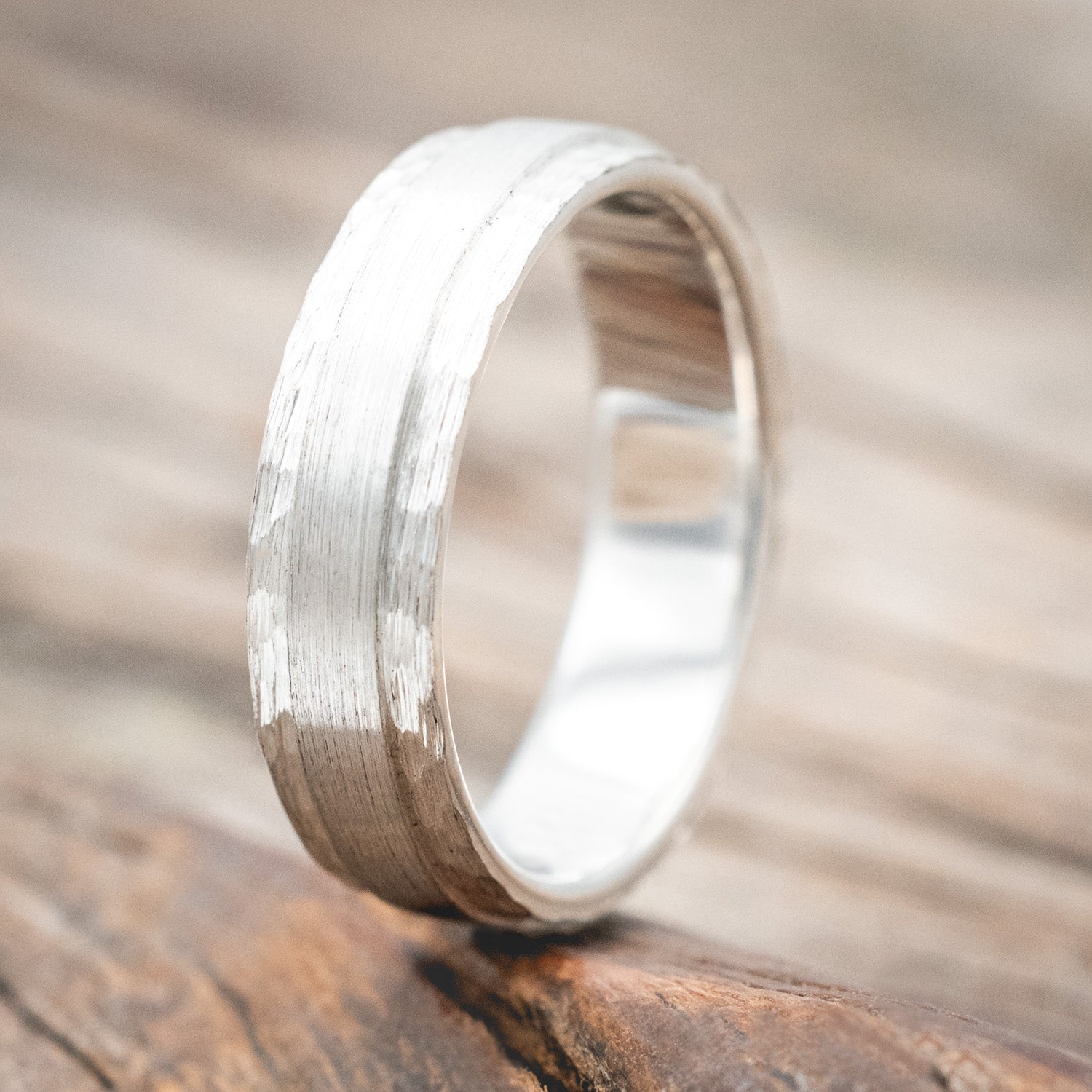 "SEDONA" - RAISED BRUSHED CENTER & HAMMERED EDGES WEDDING BAND-Staghead Designs