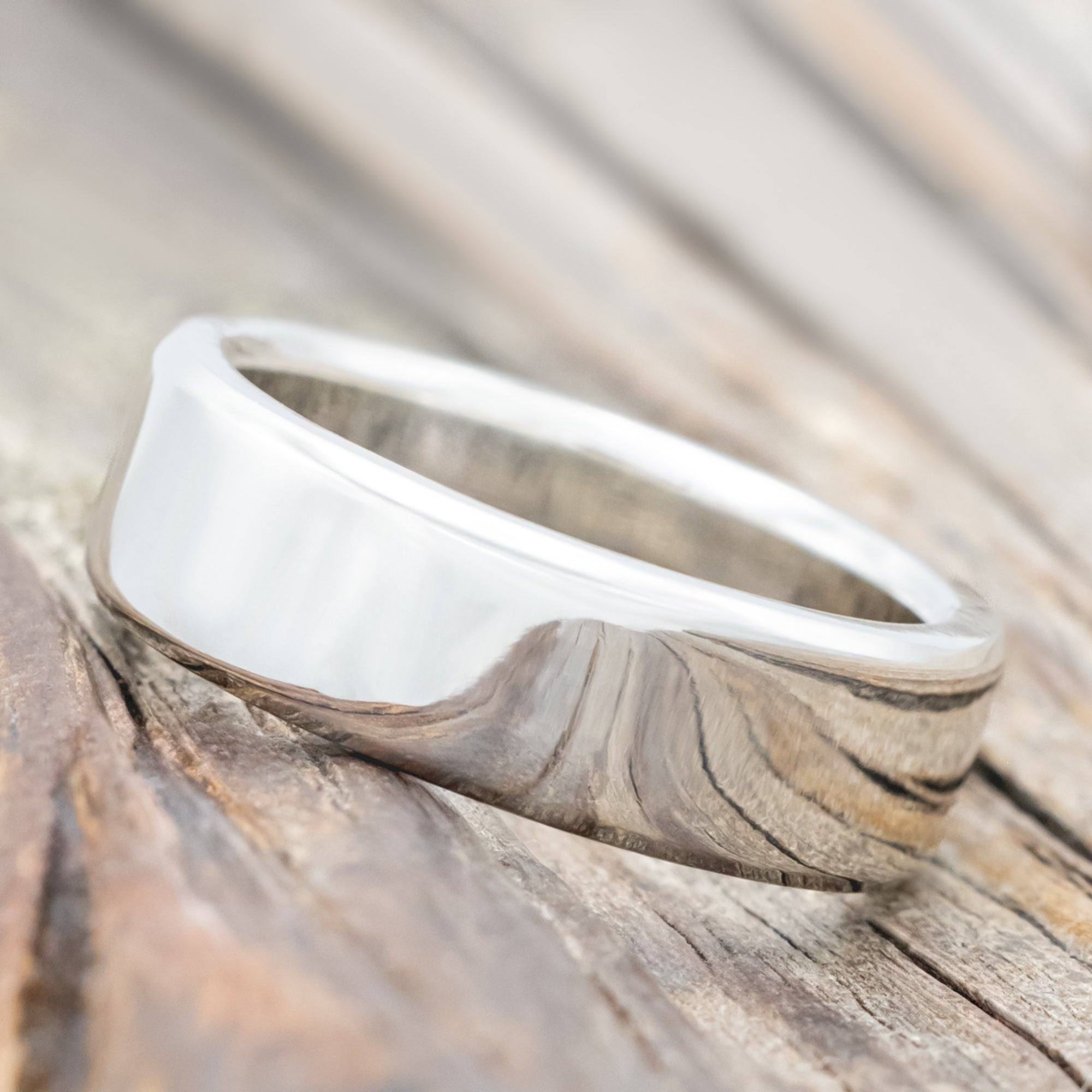 SOLID METAL HAND-TURNED WEDDING BAND WITH CUSTOM FINISH-Staghead Designs
