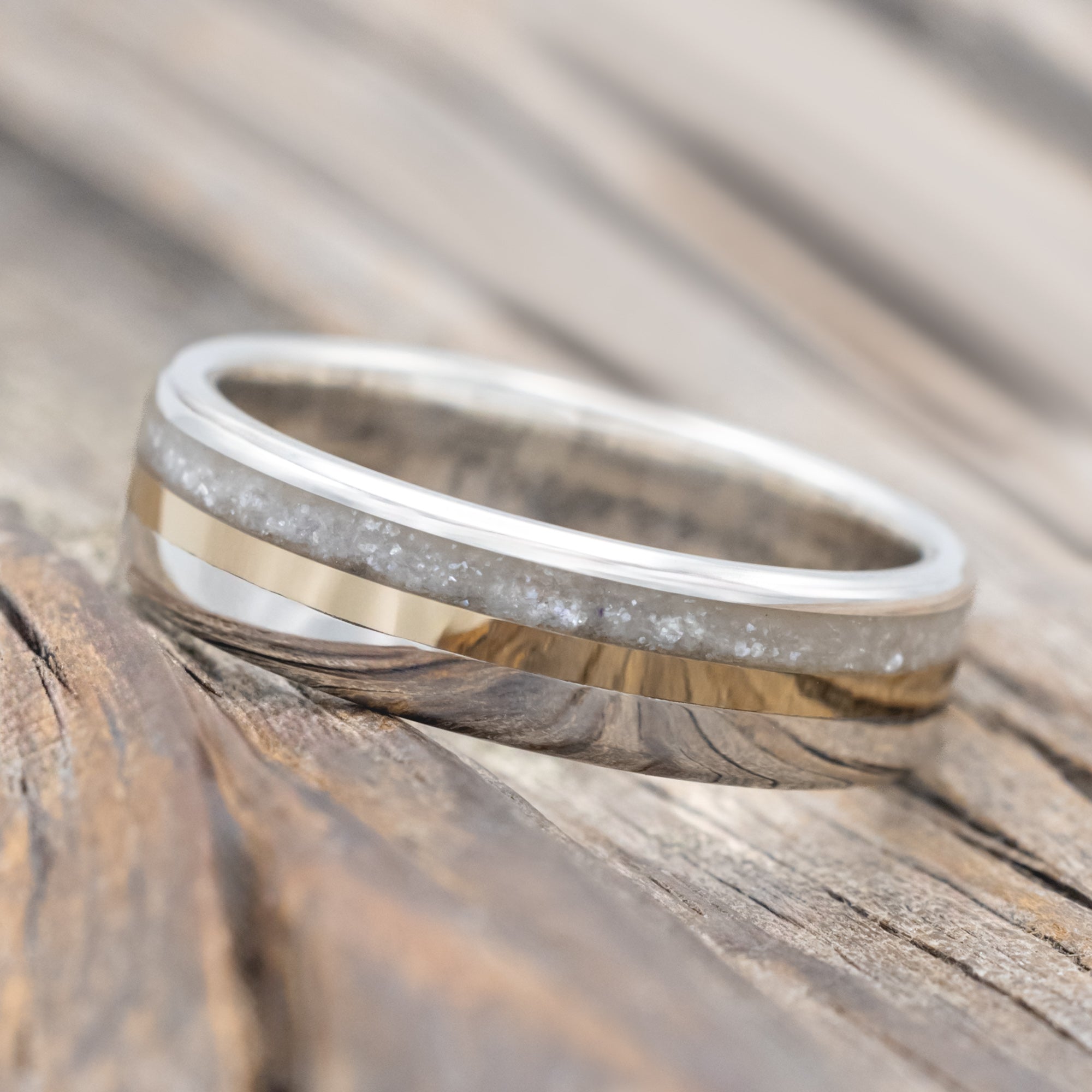 "TANNER" - DIAMOND DUST & 14K GOLD INLAY WEDDING BAND-Staghead Designs