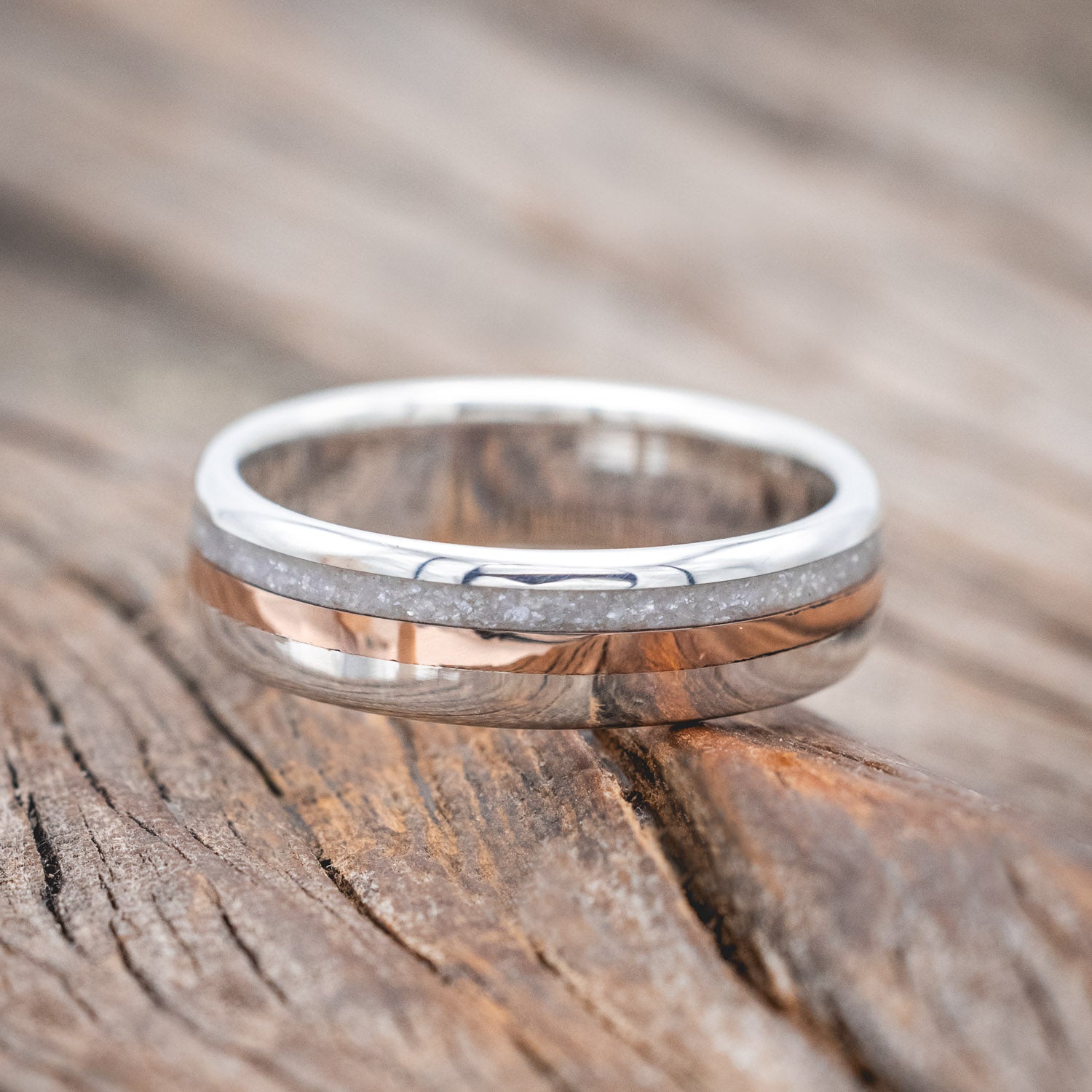 "TANNER" -DIAMOND DUST & 14K GOLD INLAY WEDDING BAND-Staghead Designs