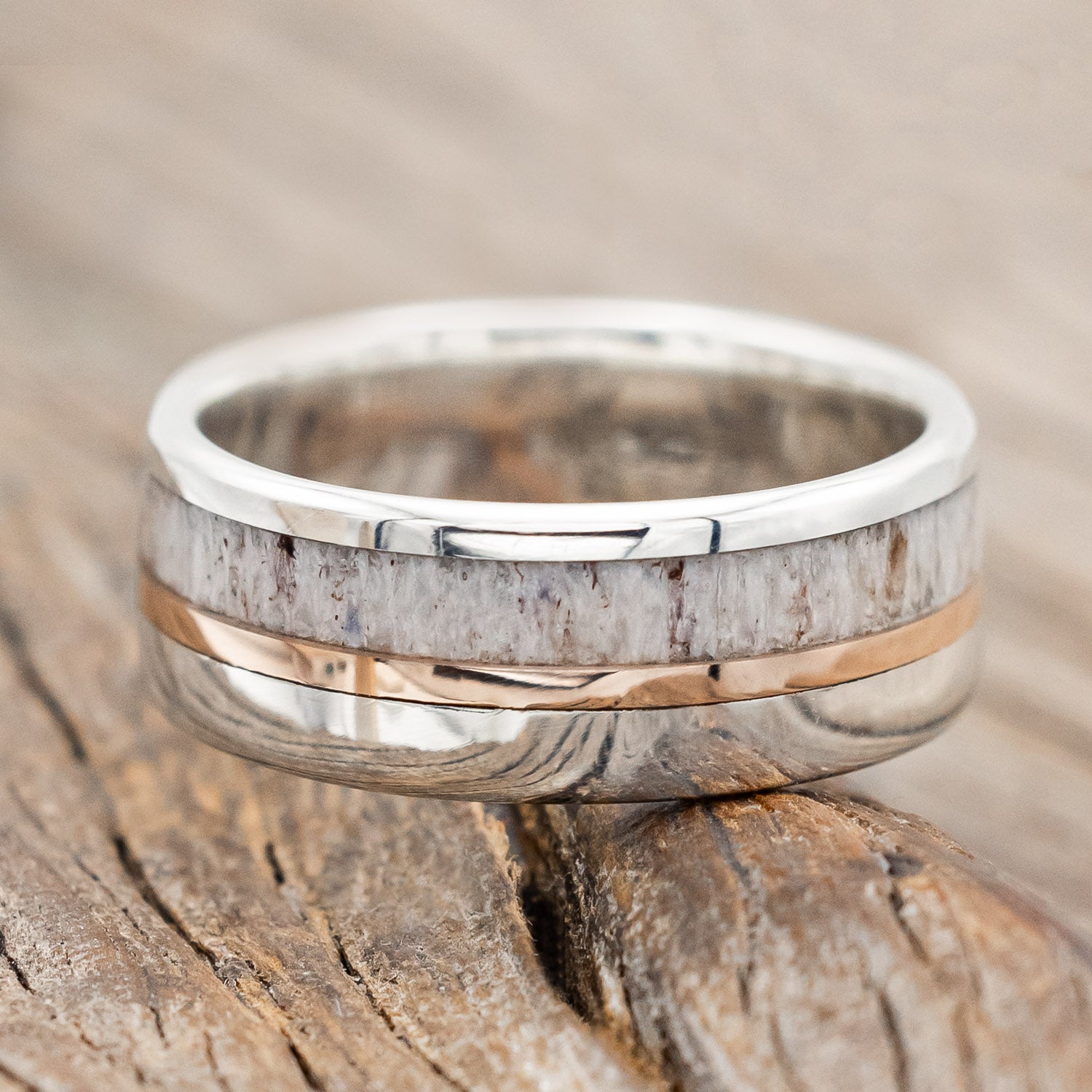 "TANNER" - ELK ANTLER & 14K GOLD INLAY WEDDING BAND-Staghead Designs