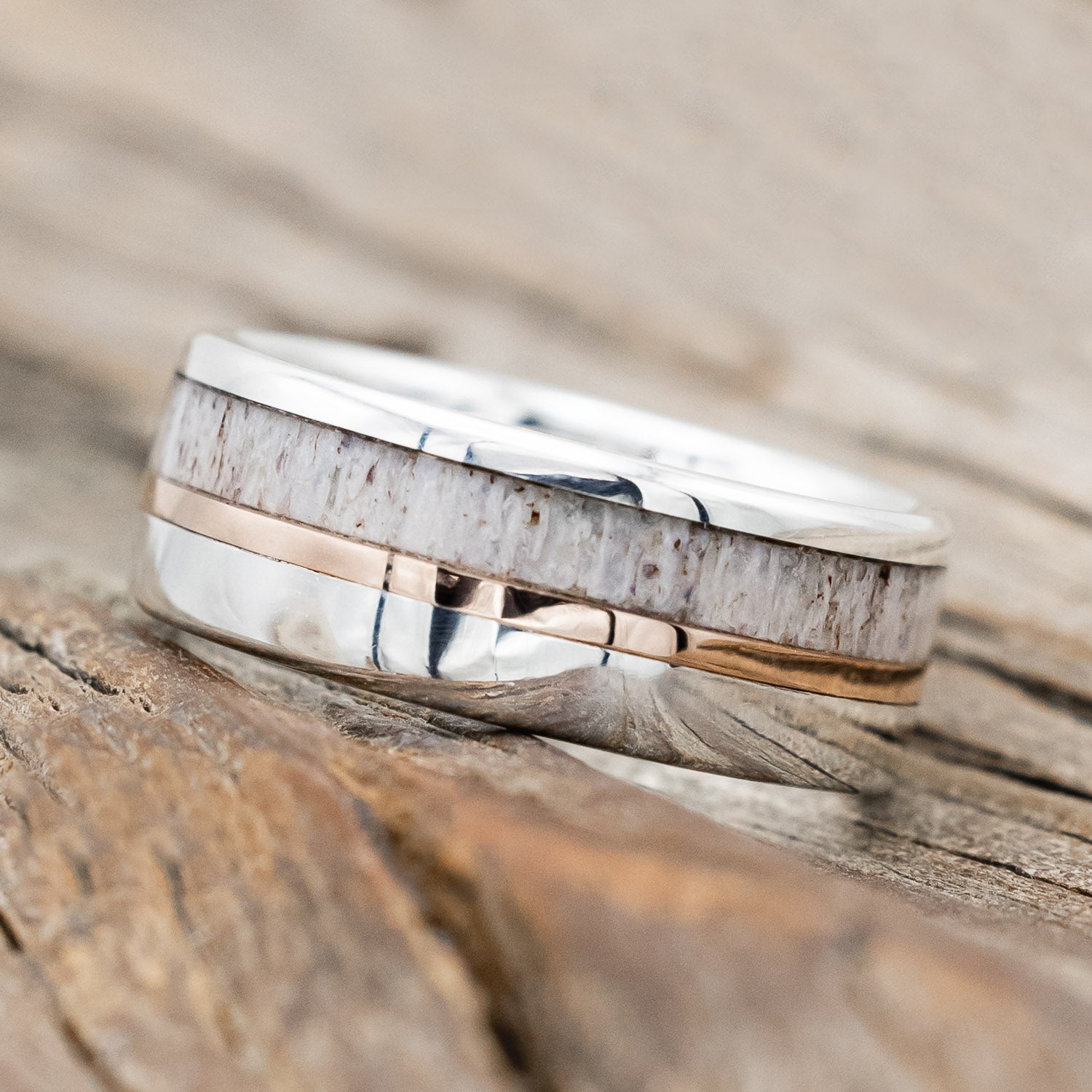 "TANNER" - ELK ANTLER & 14K GOLD INLAY WEDDING BAND-Staghead Designs