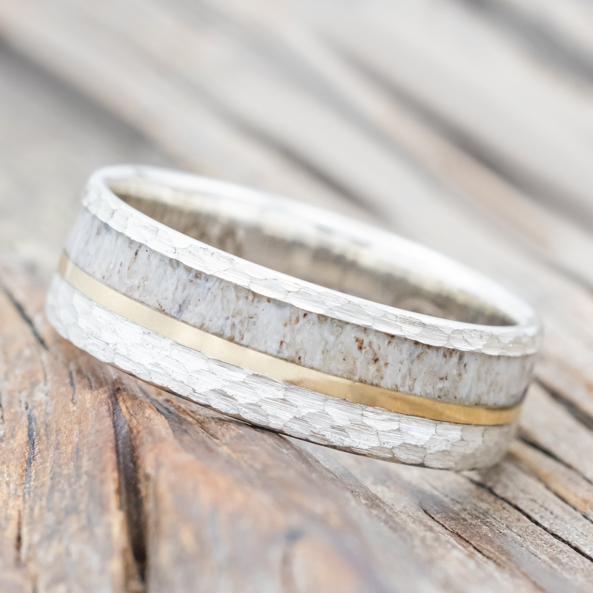 "TANNER" - ELK ANTLER & 14K GOLD INLAY WEDDING BAND-Staghead Designs